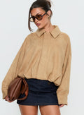 Enlightened Faux Suede Bomber Jacket Beige