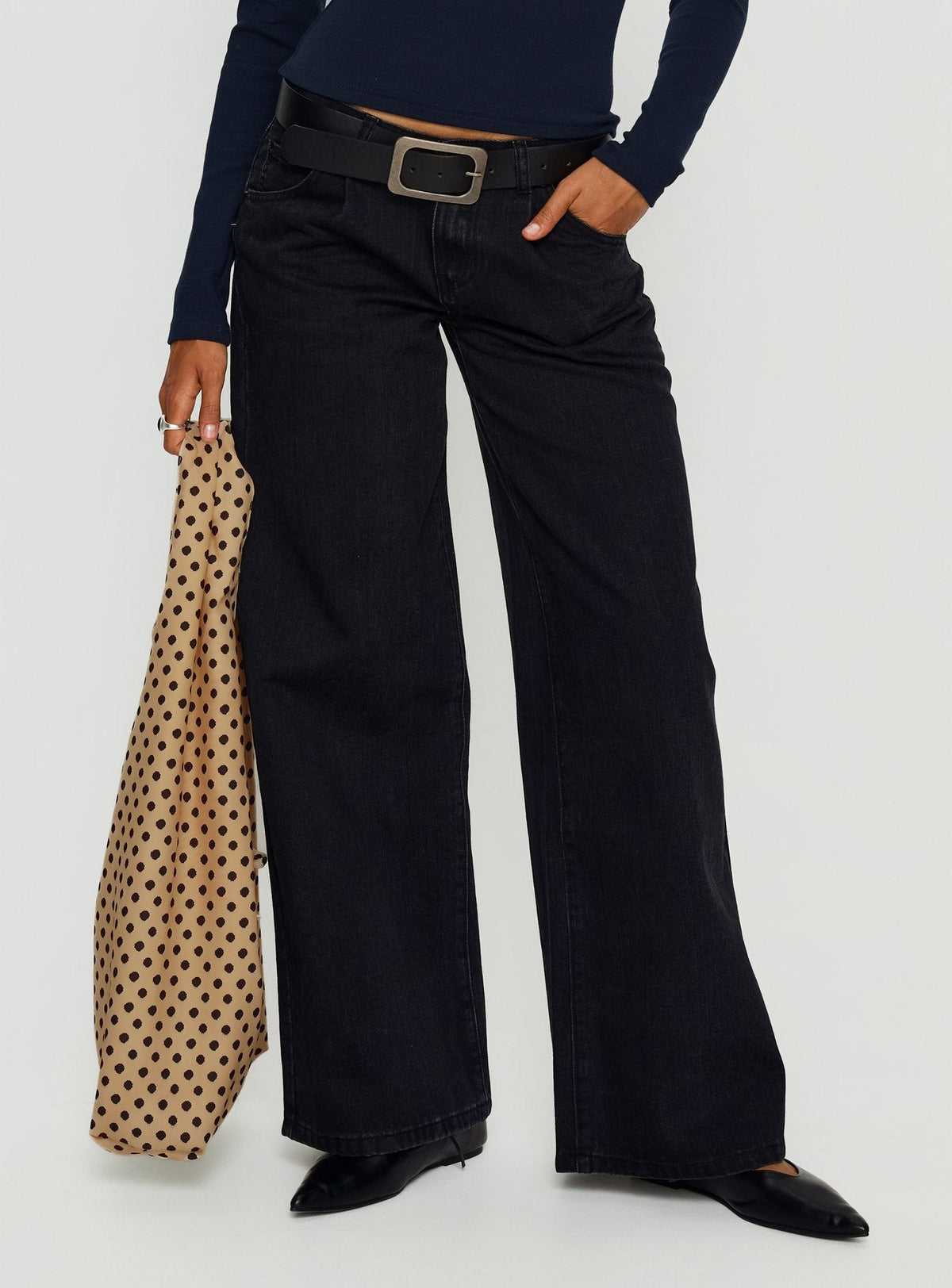 Supercut Low Rise Baggy Pleat Jeans Washed Black