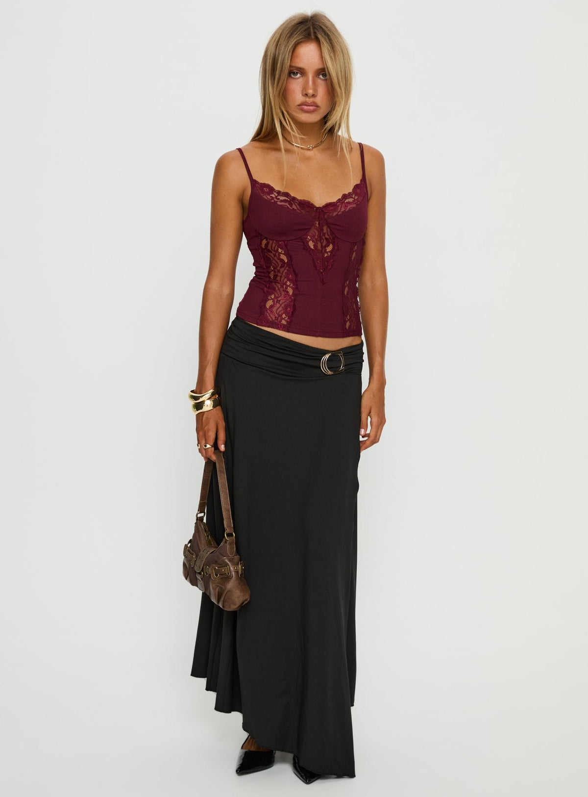 Nola Hardware Slit Maxi Skirt Black