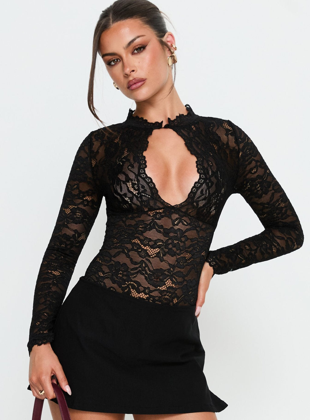 Kamara Long Sleeve Lace Bodysuit Black