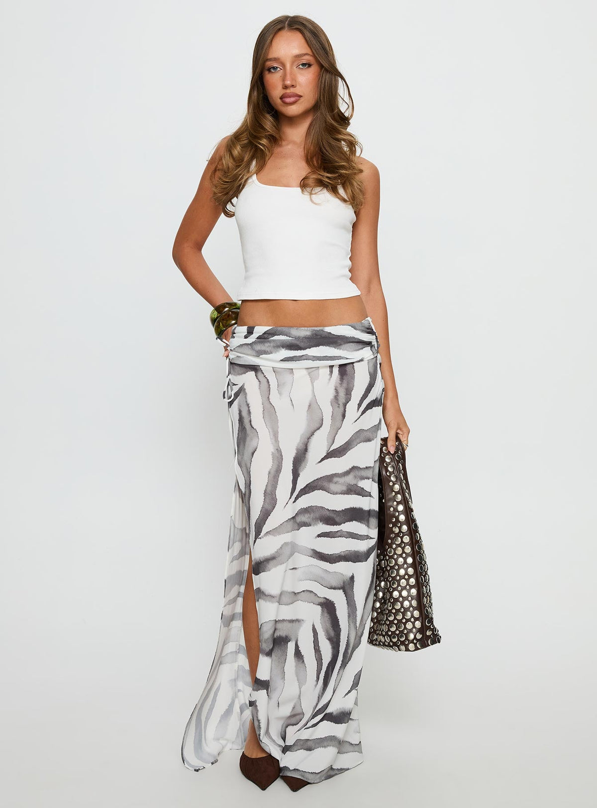 Kiden Split Maxi Skirt Zebra