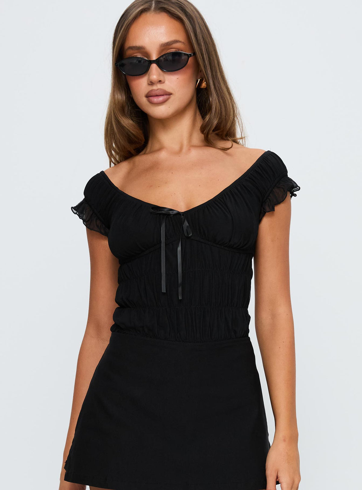 Ahead Of Myself Off Shoulder Bodysuit Black