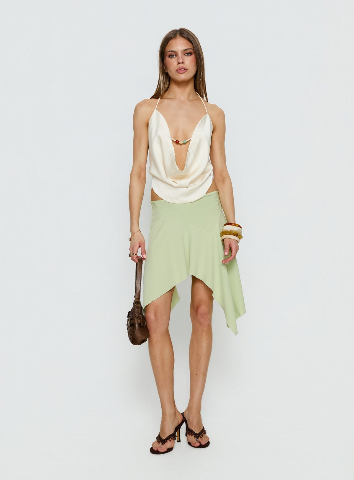 Daelen Waterfall Midi Skirt Mint