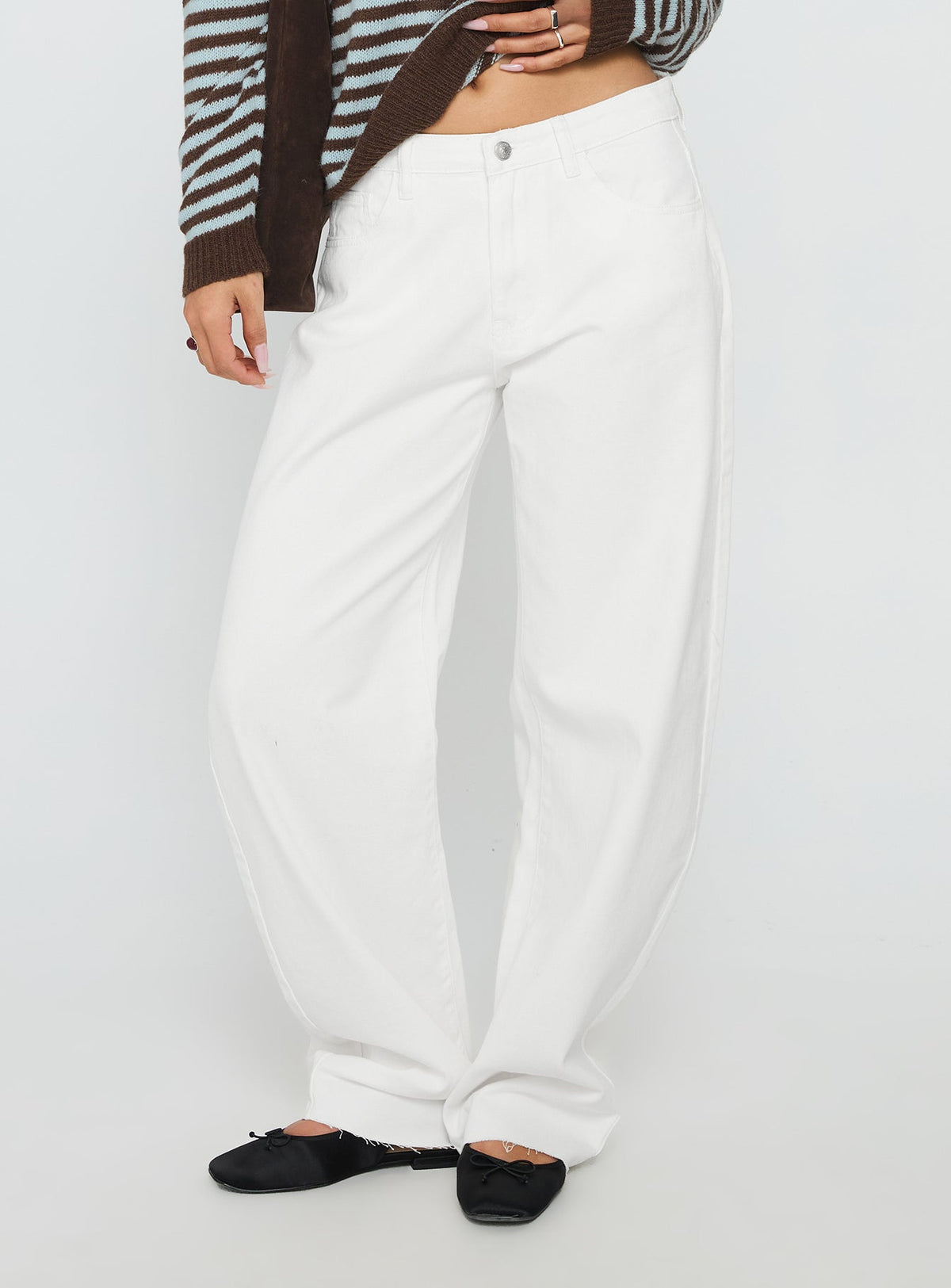 Kaio Mid Rise Barrel Leg Denim Jeans White