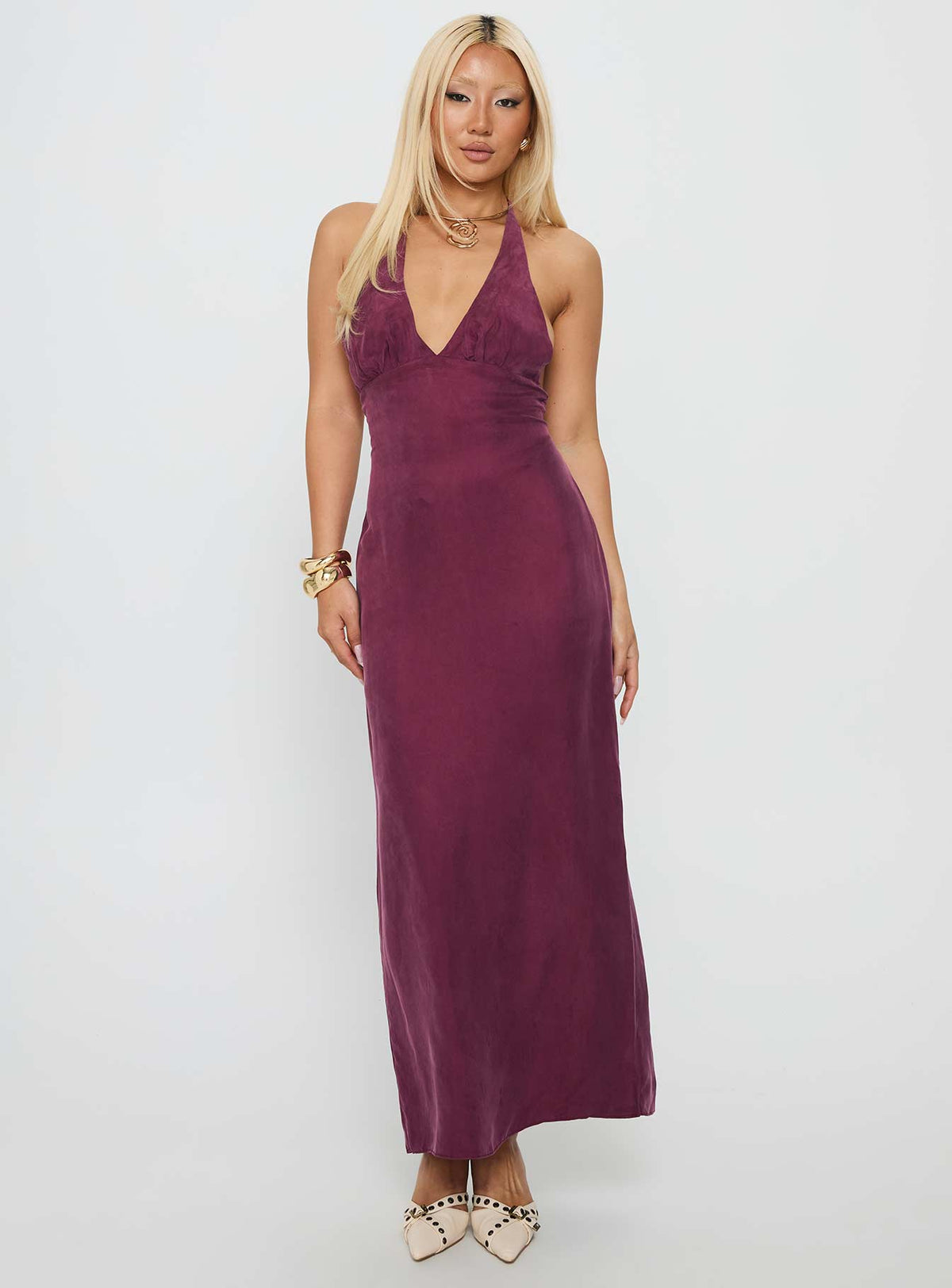 True Companion Halter Maxi Dress Berry