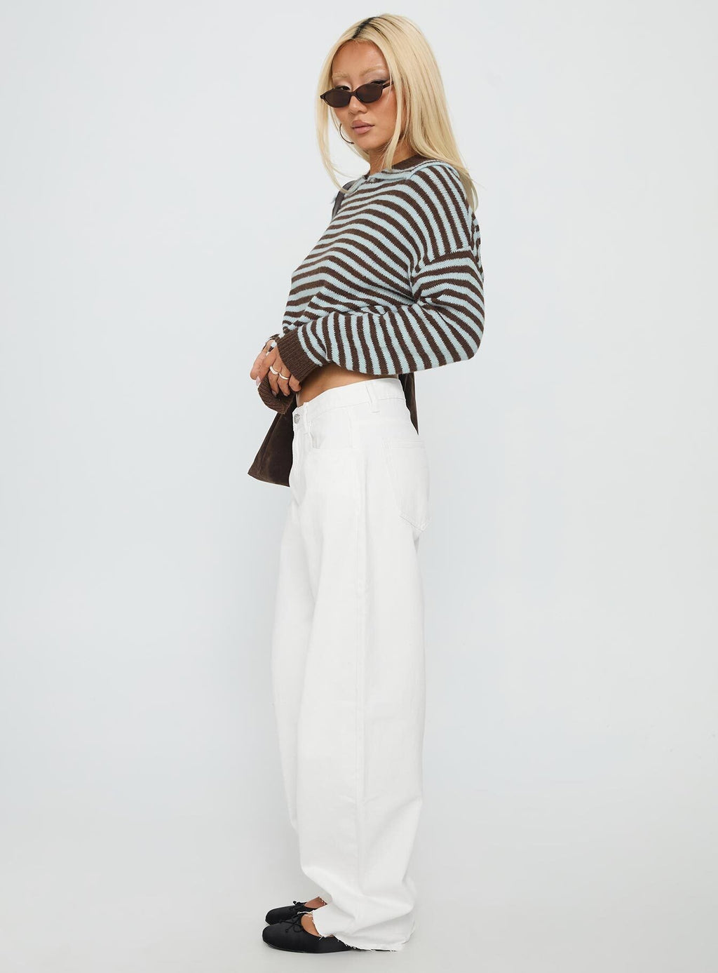 Kaio Mid Rise Barrel Leg Denim Jeans White