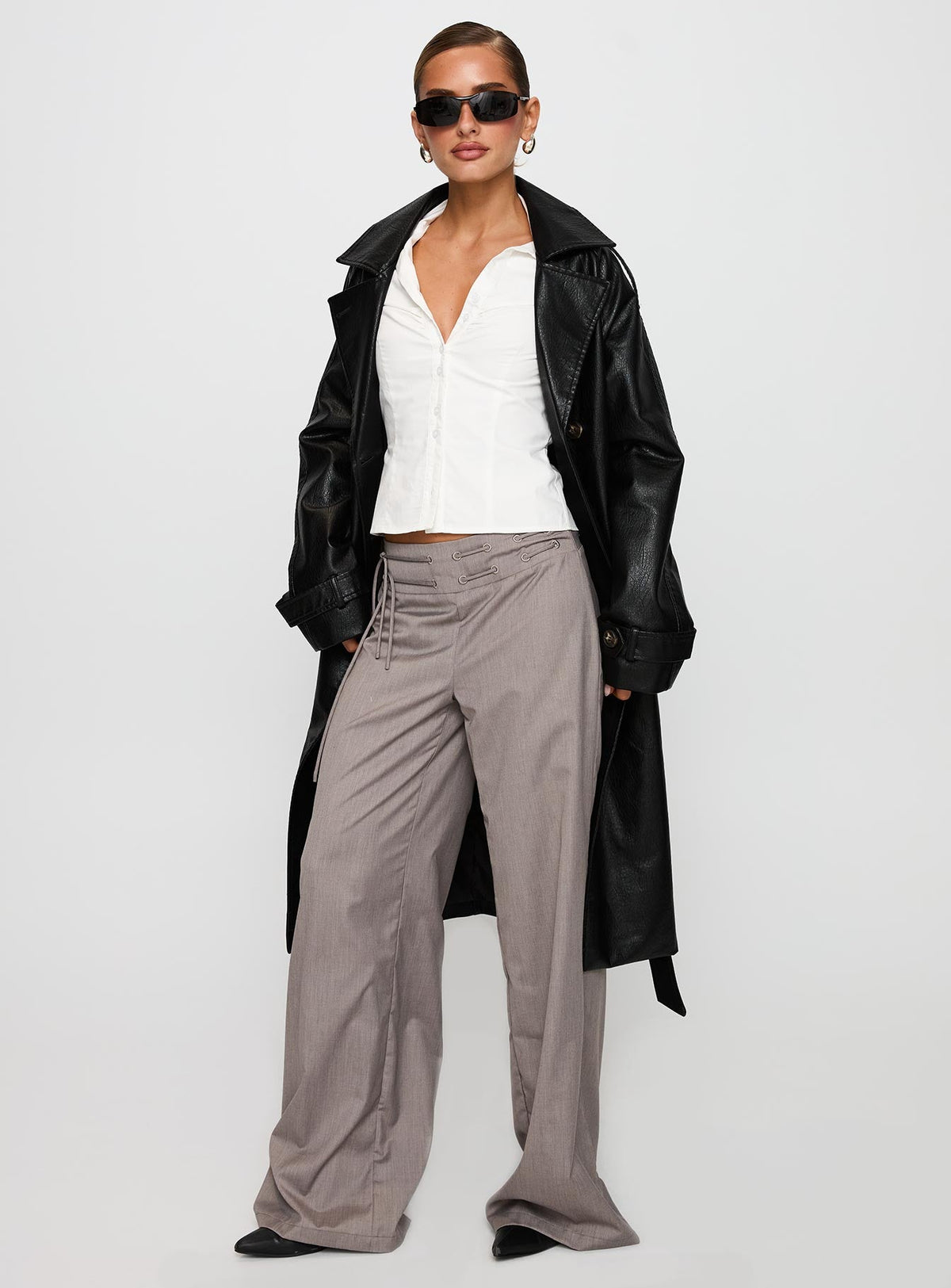Think Later Faux Leather Trench Coat Black