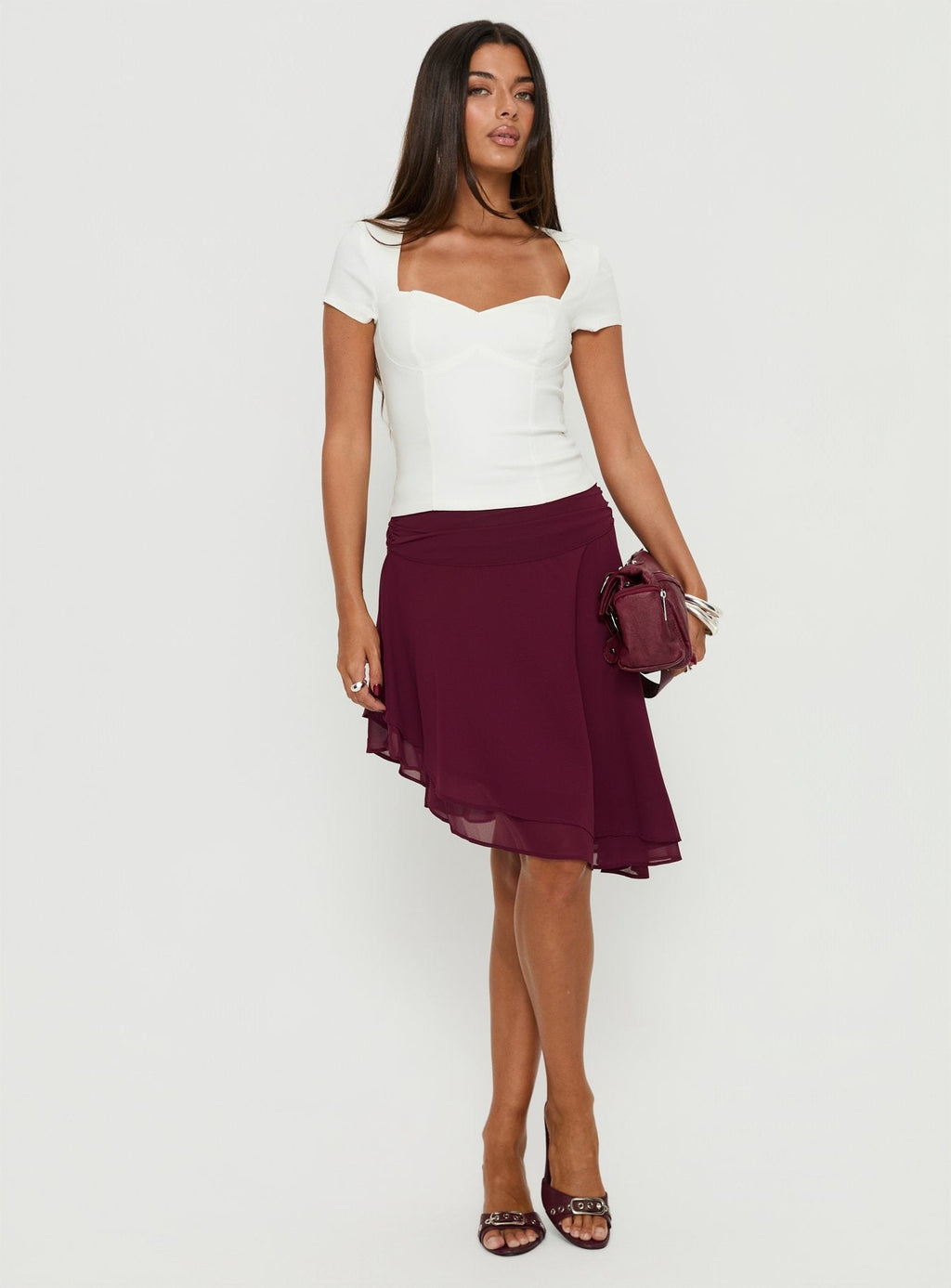 Evanescence Asymmetrical Midi Skirt Cherry
