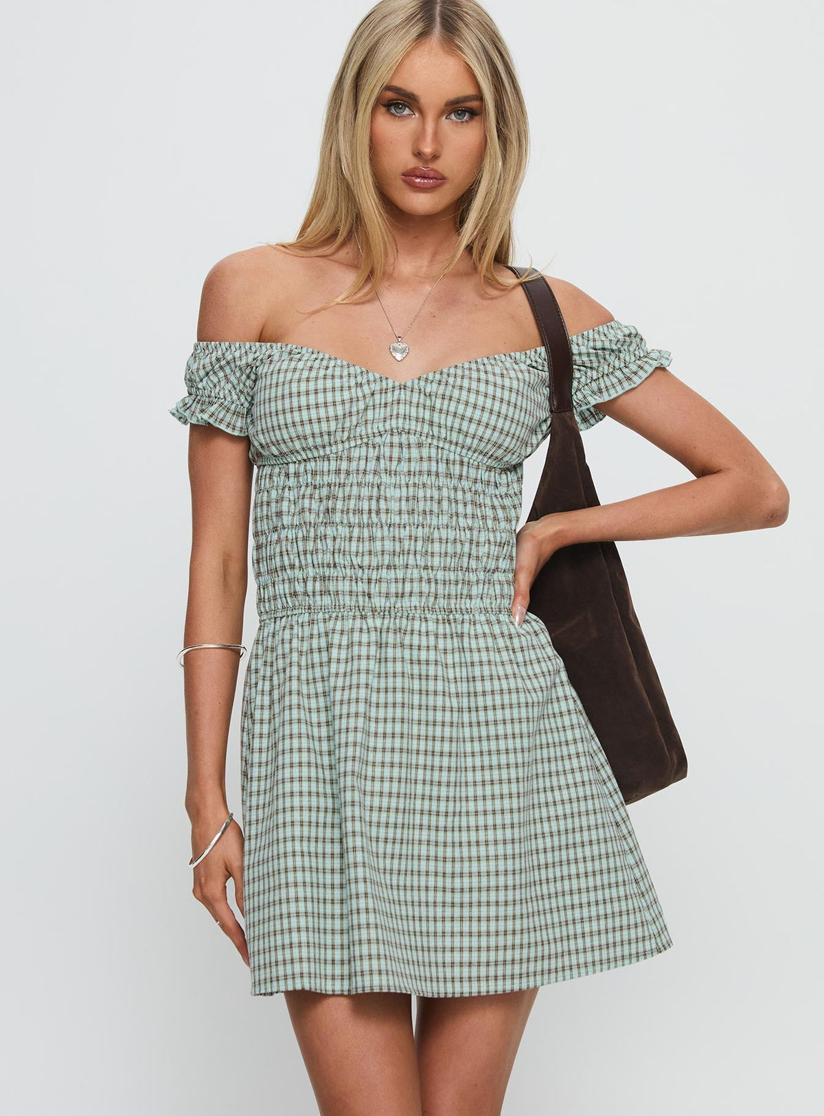 Olwen Ruched Romper Green Check