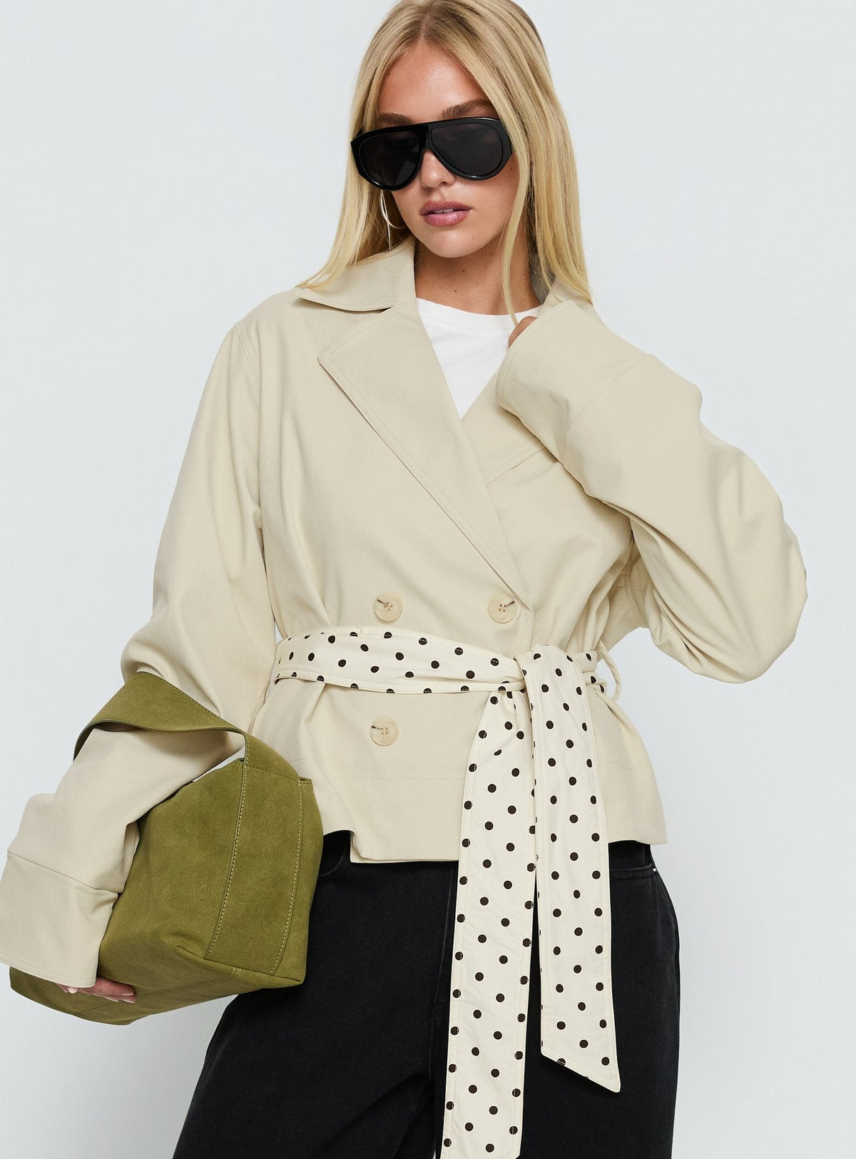 Meriana Cropped Trench Beige Polka Dot