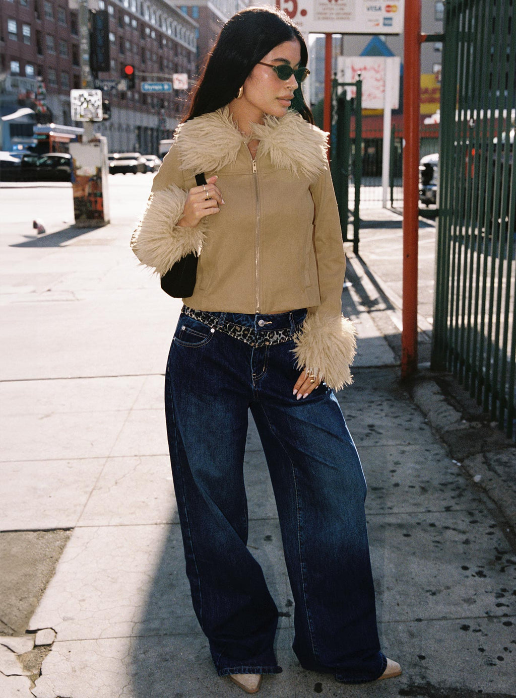 Savenna Mid Rise Wide Leg Jeans Dark Wash / Leopard