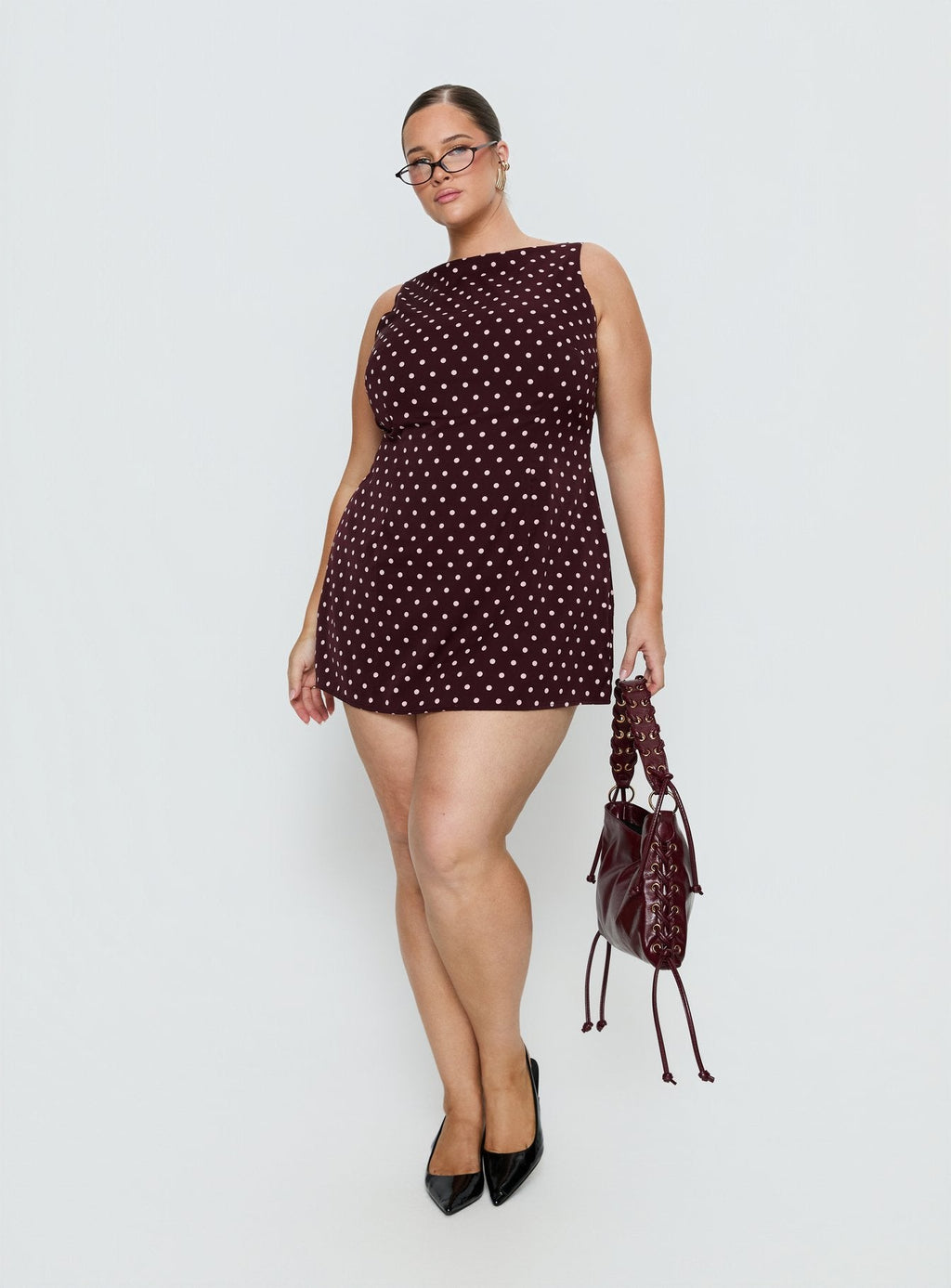 Kherin Boat Neck Romper Wine Polka Curve