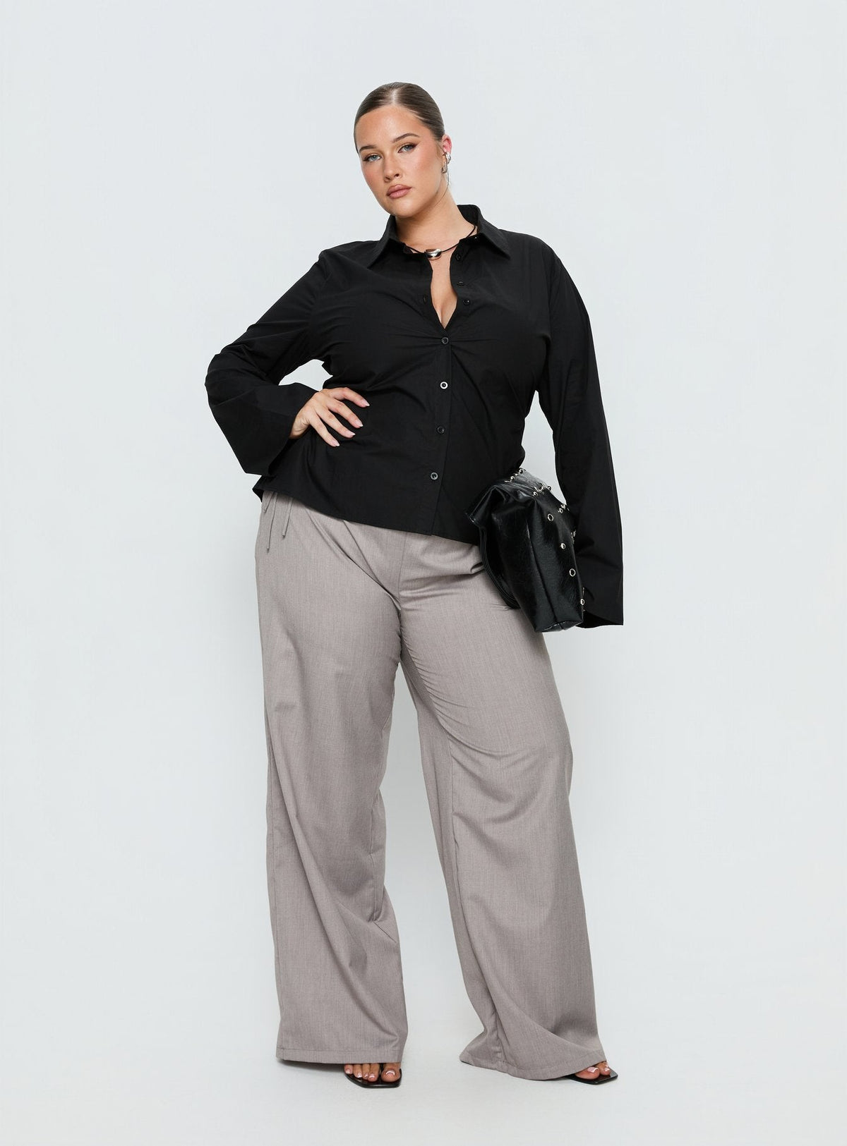 Eryx Tie Back Button Up Top Black Curve