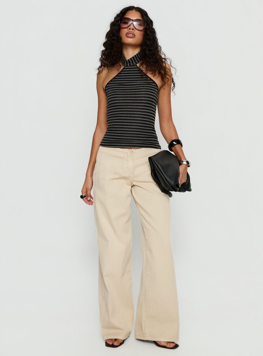 Dolley Star Stitch Mid Rise Wide Leg Jean Ecru