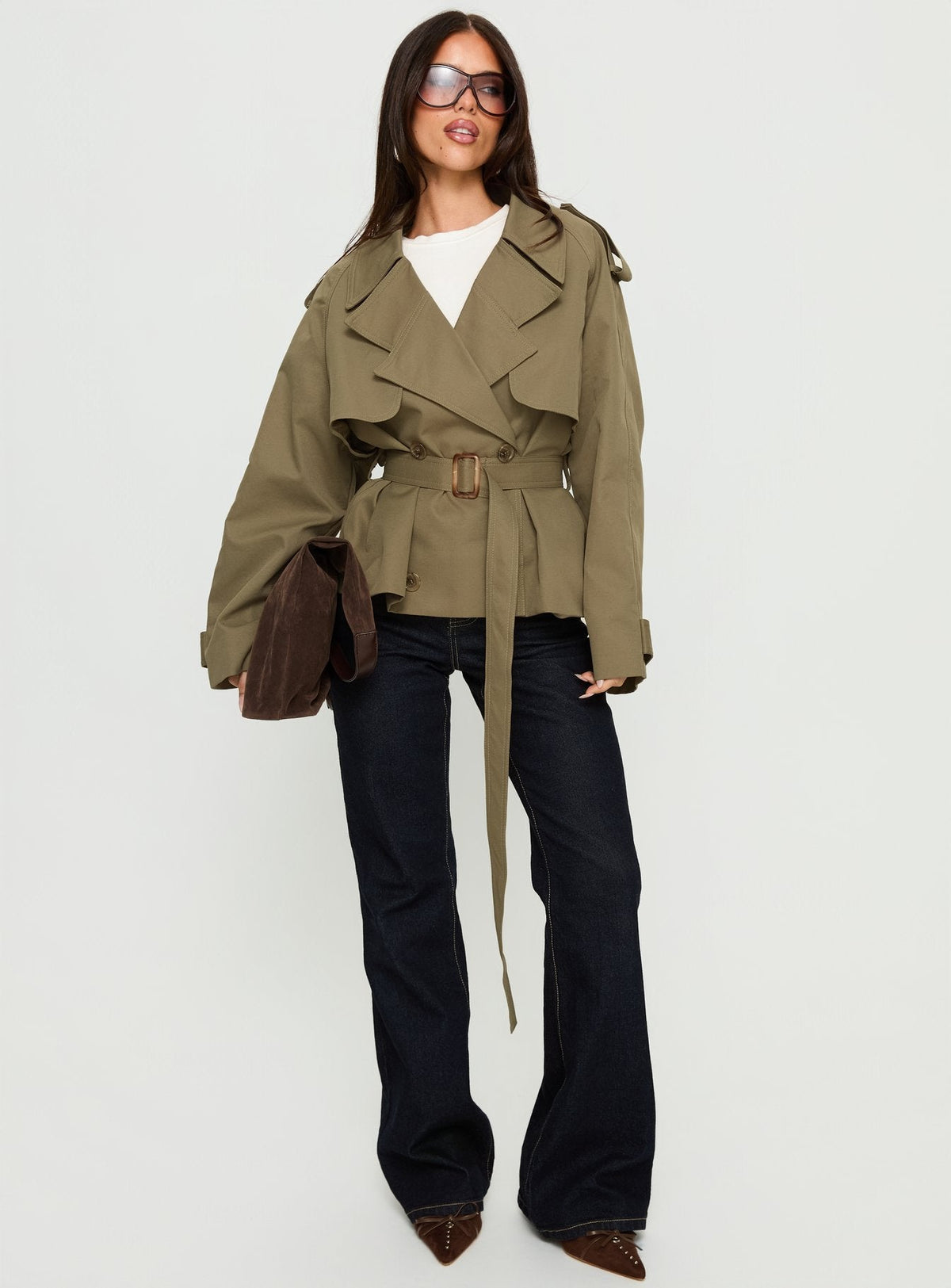 Eldora Cropped Trench Coat Green