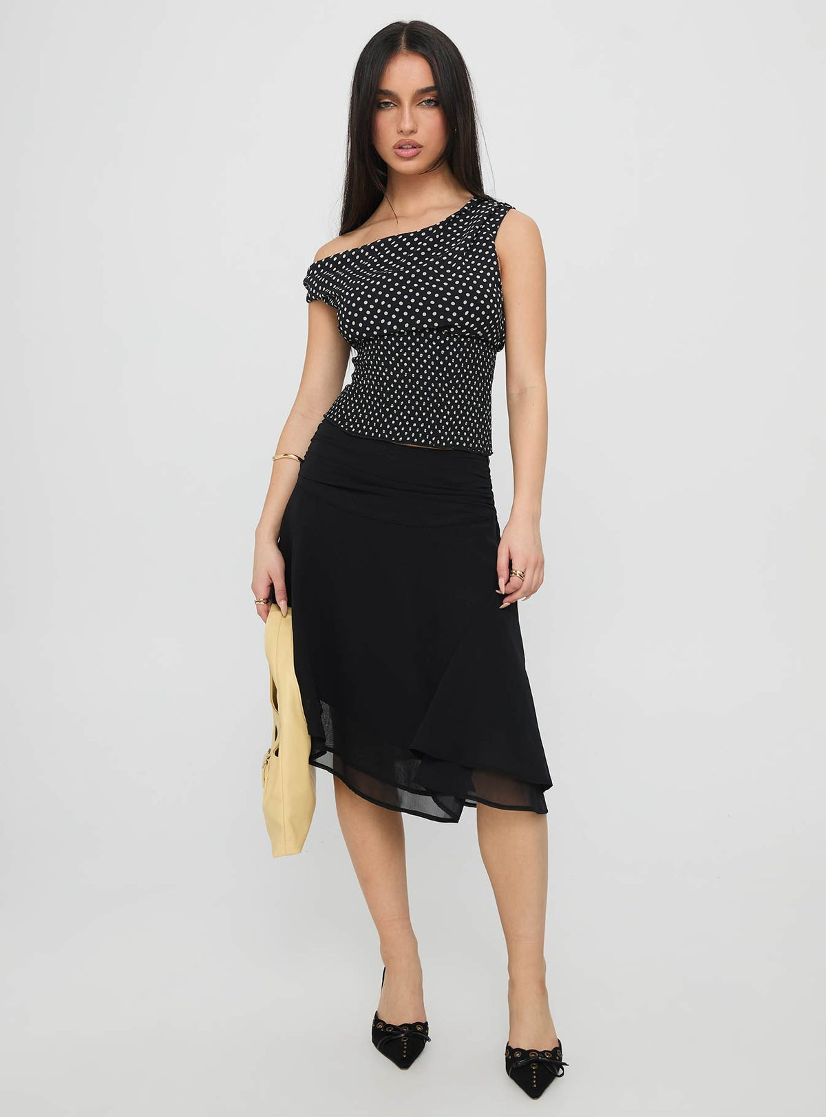 Evanescence Asymmetrical Midi Skirt Black