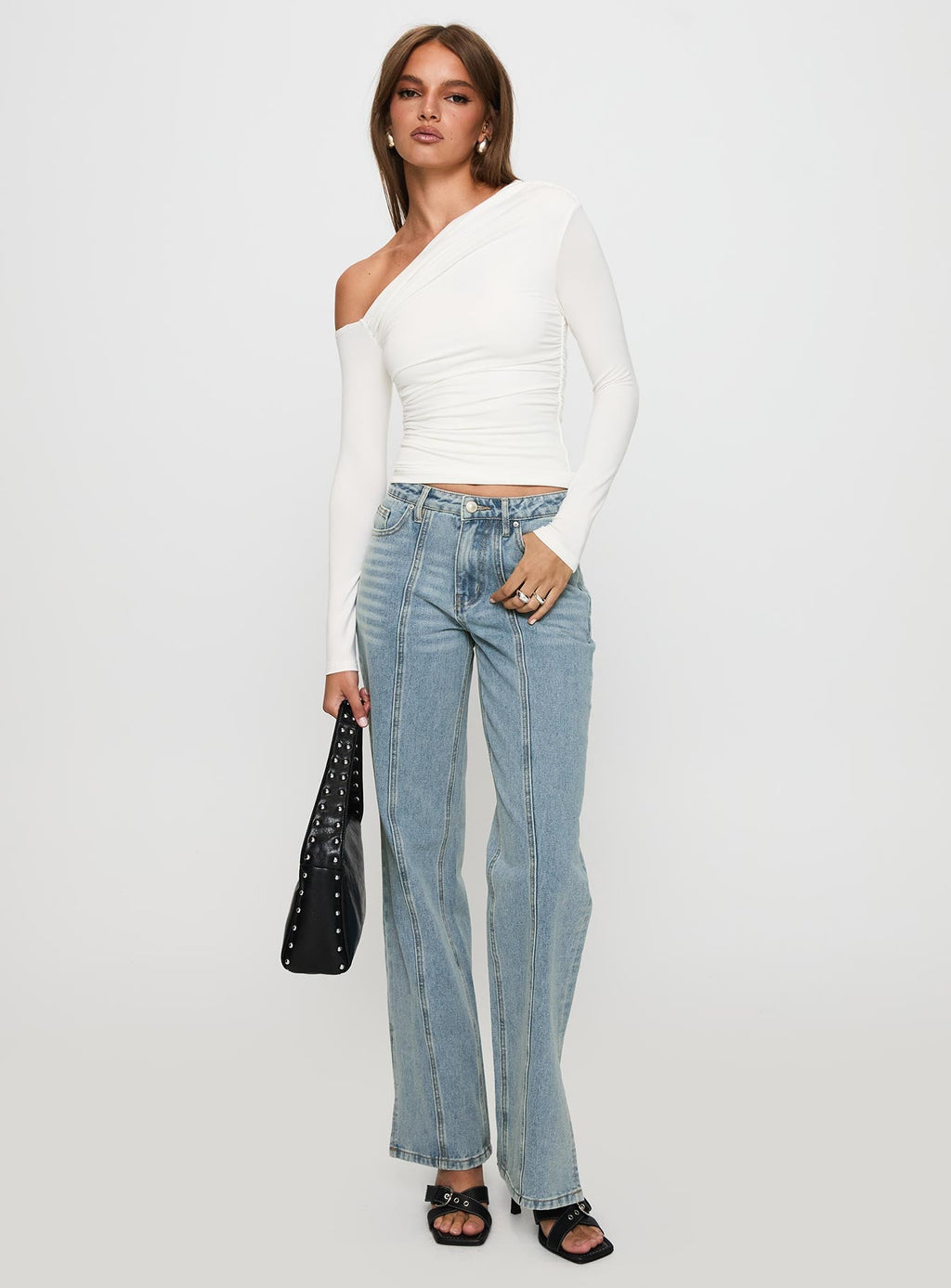 White Mustang Mid Rise Straight Leg Jean Light Blue