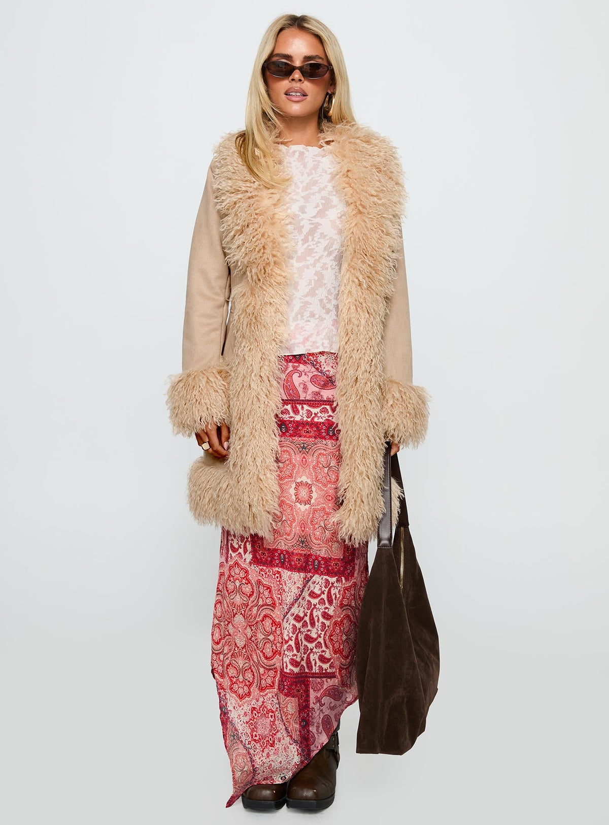 Josefina Faux Fur Detail Jacket Beige