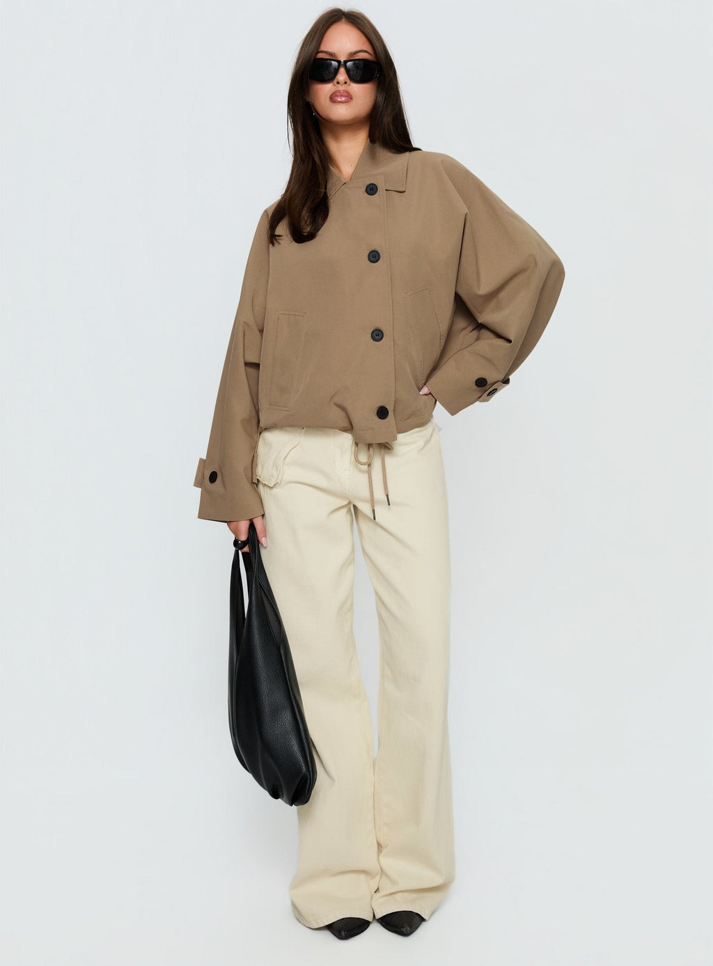 Sandria Cropped Trench Coat Beige