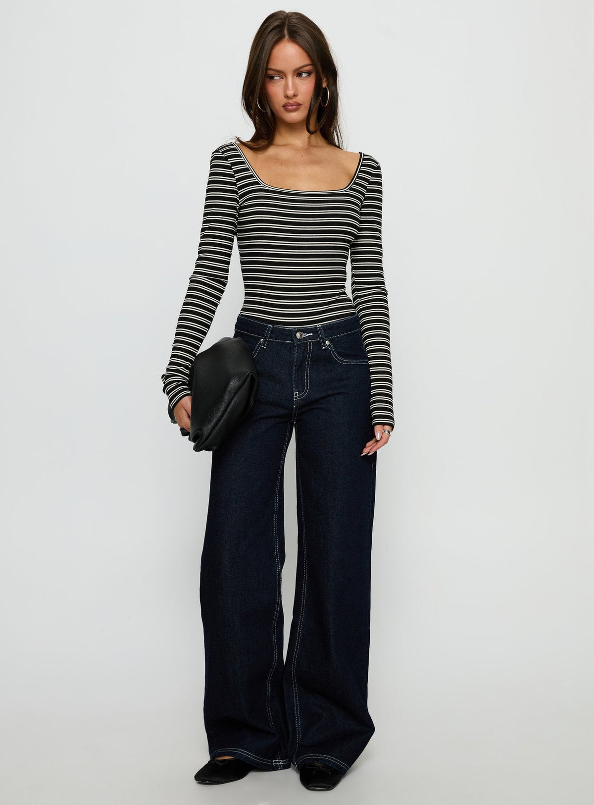 Donica Square Neck Long Sleeve Bodysuit Grey Stripe