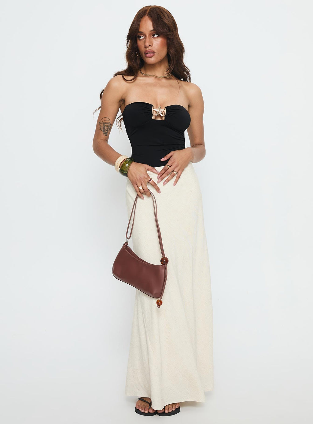Jadea Strapless Hardware Detail Bodysuit Black