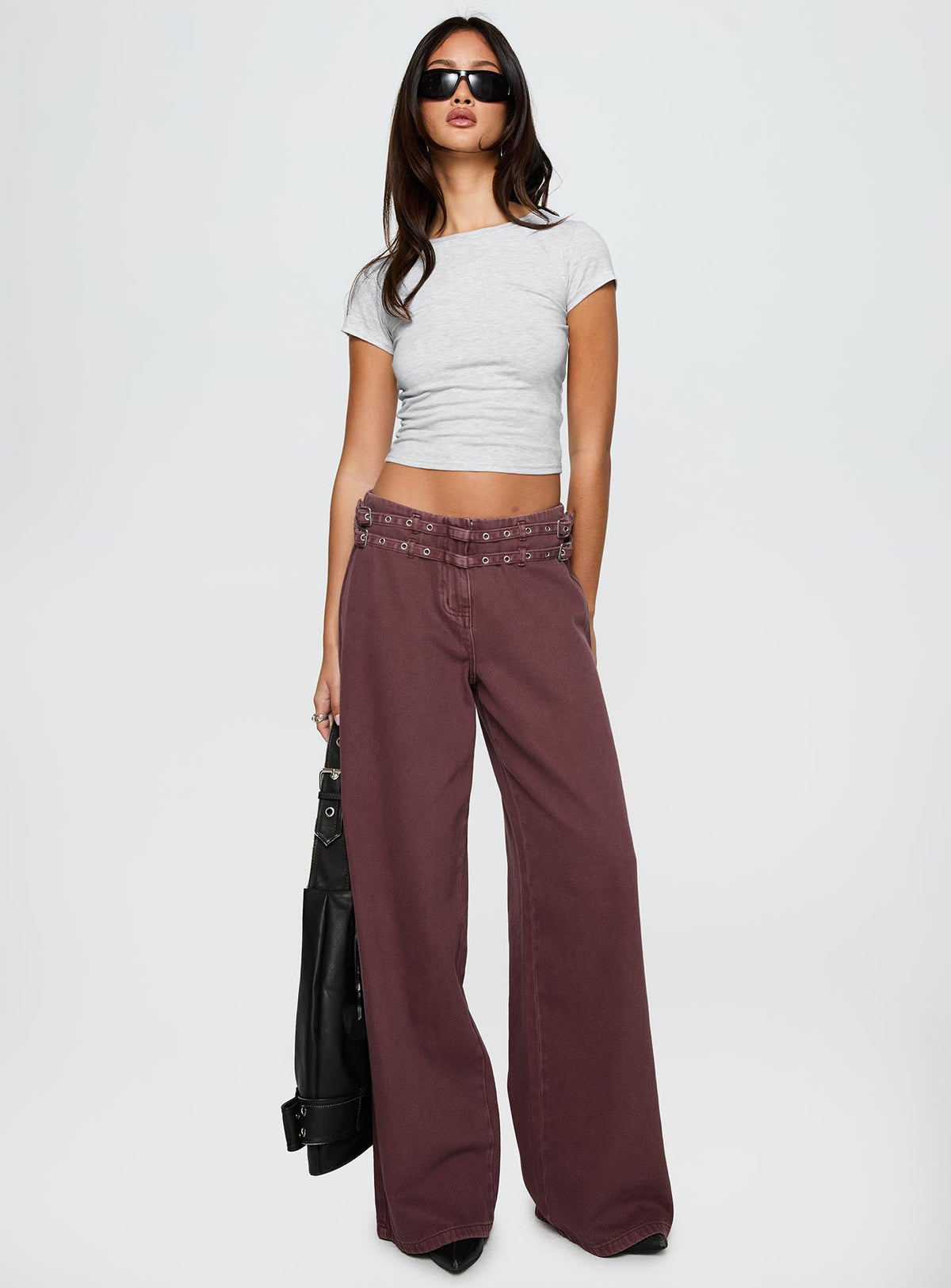Baccarat Mid Rise Wide Leg Belted Pant Chocolate