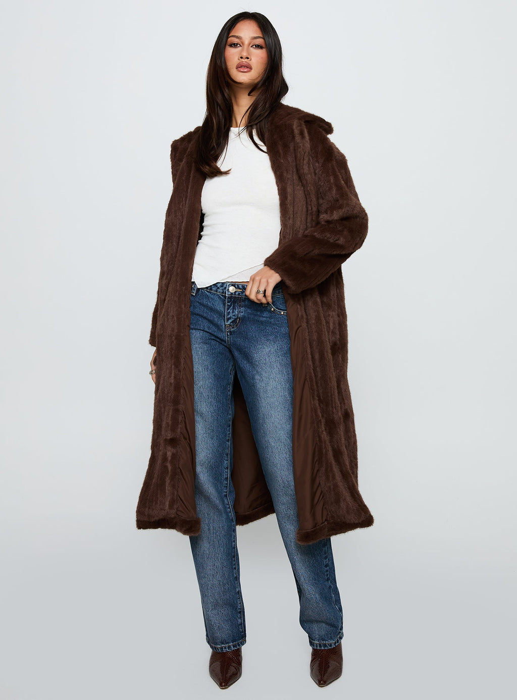 Moss Faux Fur Coat Chocolate