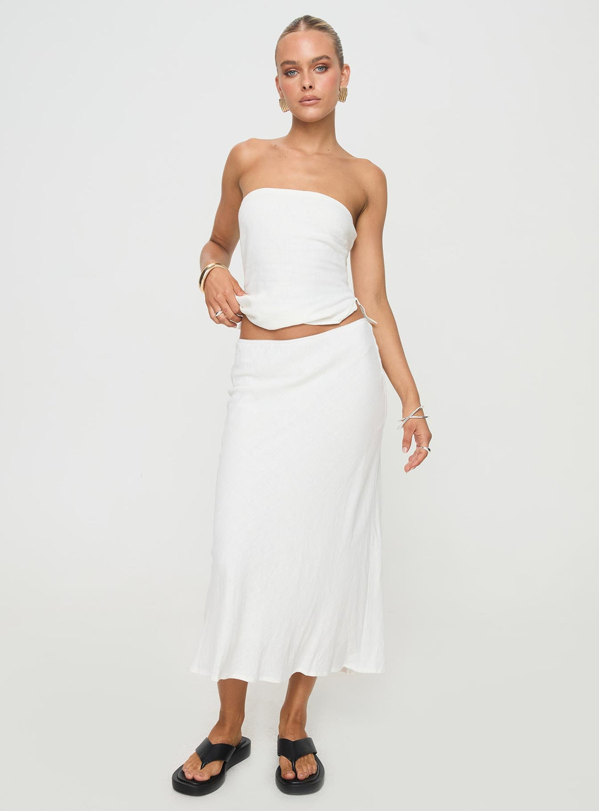 Ermias Linen Blend Midi Skirt White