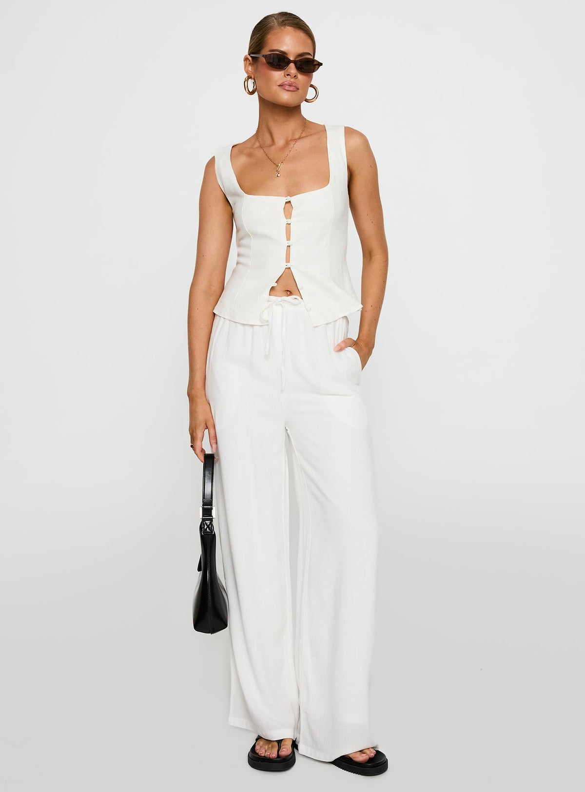 Zenda Linen Blend Top Off White
