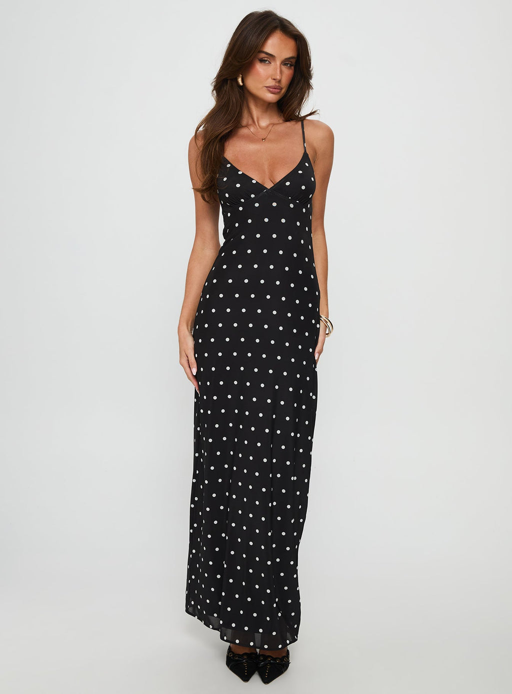 Glass Half Full Mesh Maxi Dress Black Polka