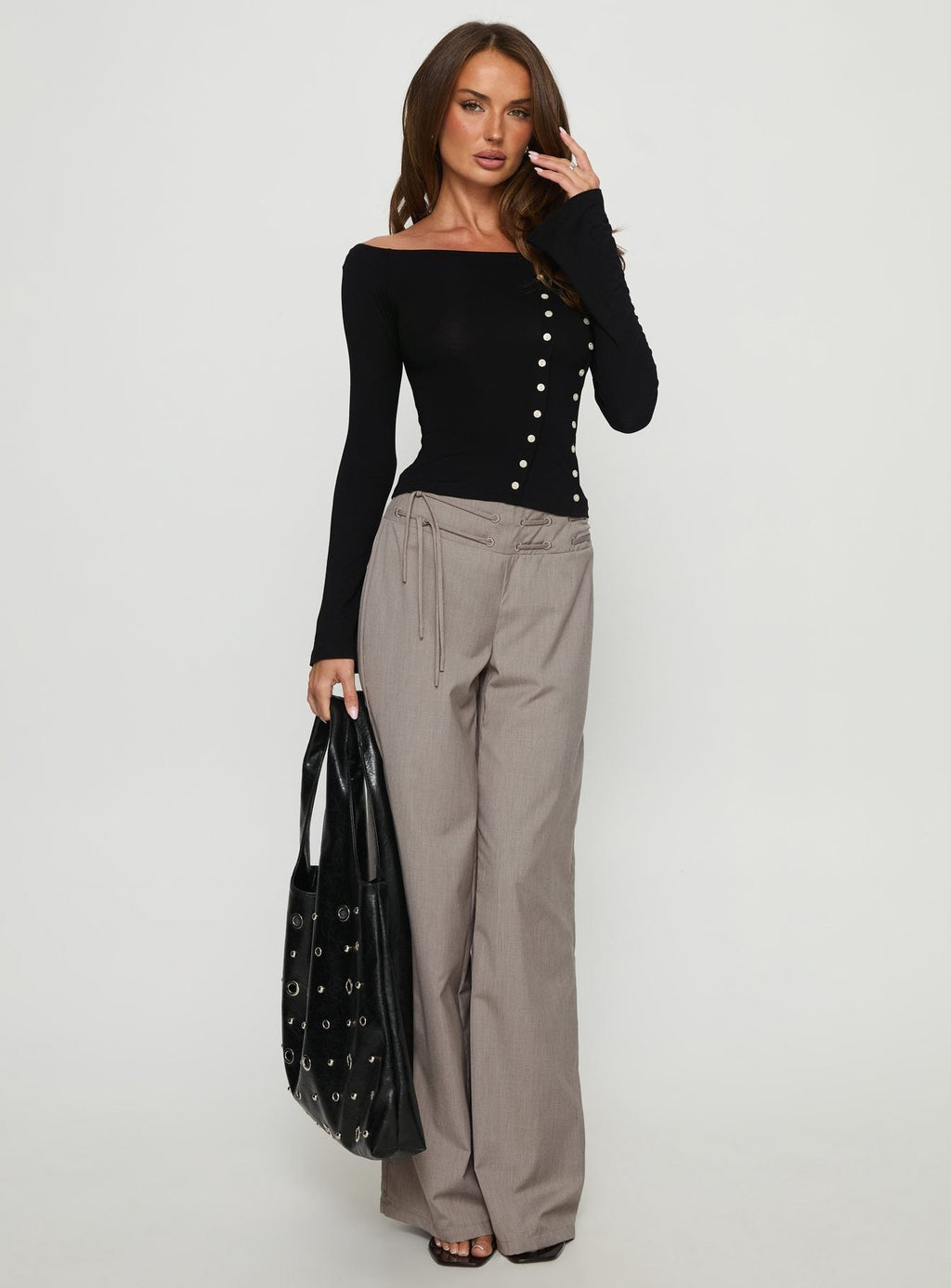 Jillianna Button Detail Off Shoulder Top Black