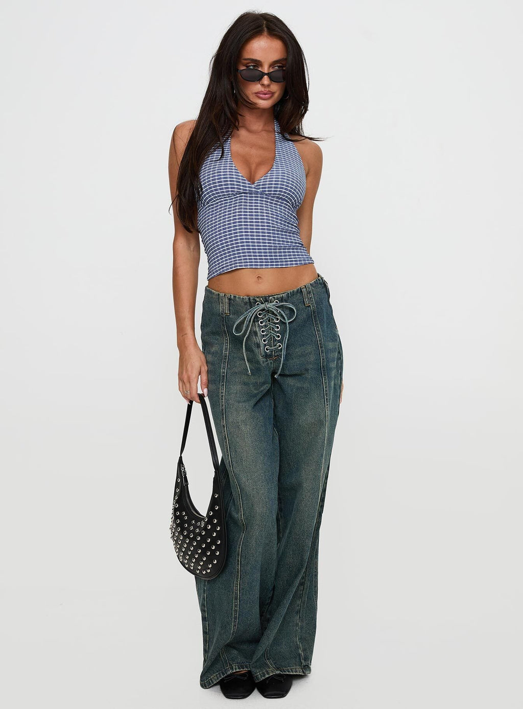 San Mateo Low Rise Wide Leg Tie Up Jeans Vintage Wash