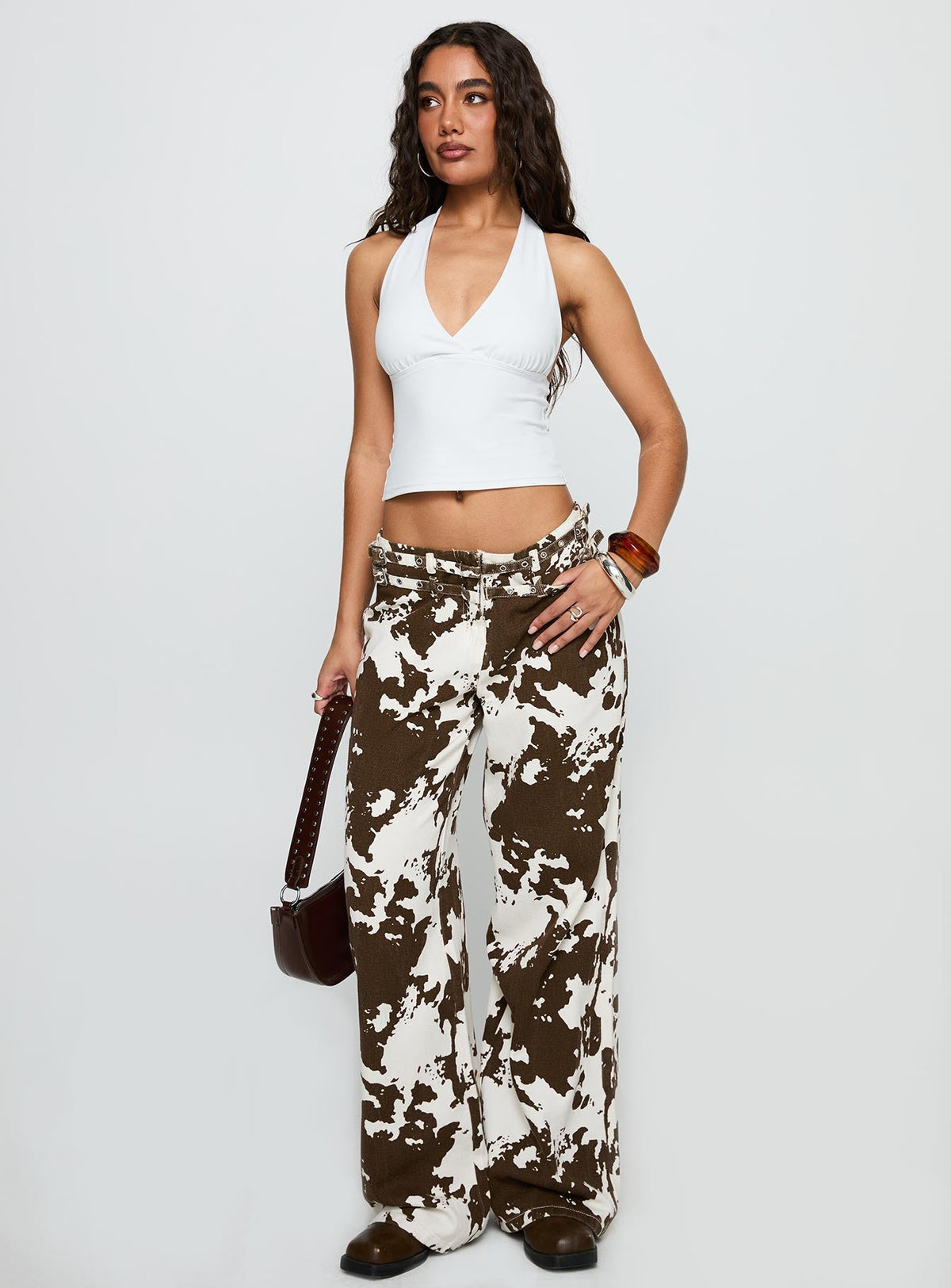 Baccarat Mid Rise Wide Leg Belted Pant Cow Print