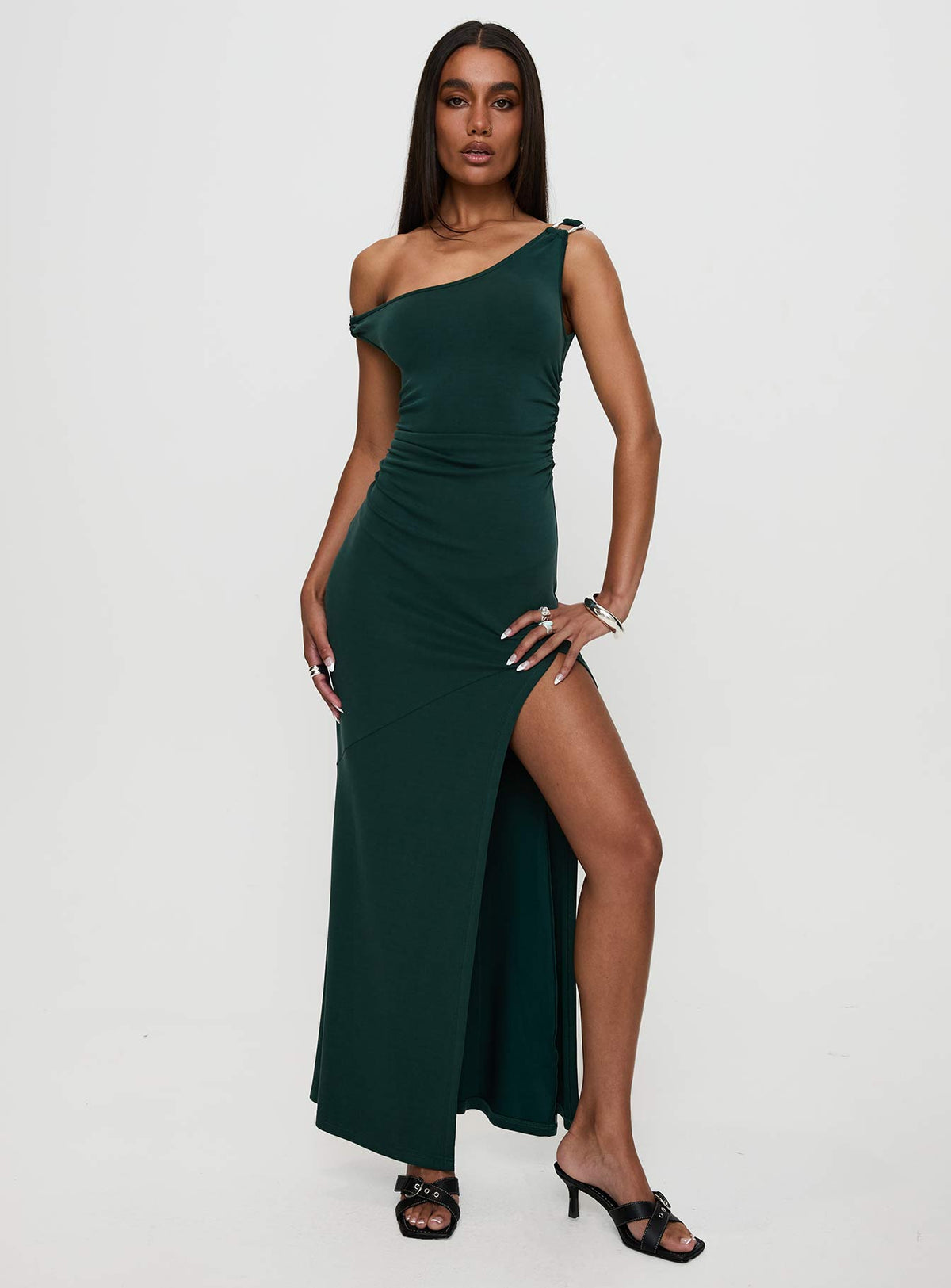 Rios One Shoulder Maxi Dress Green