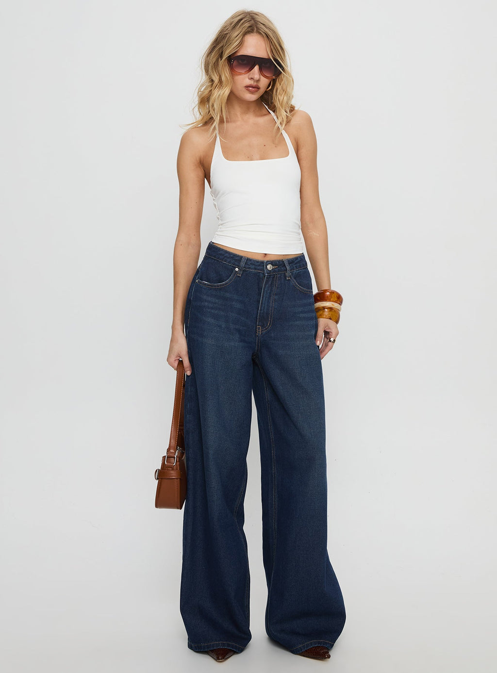 Naylor Mid Rise Wide Leg Jeans Mid Blue Denim