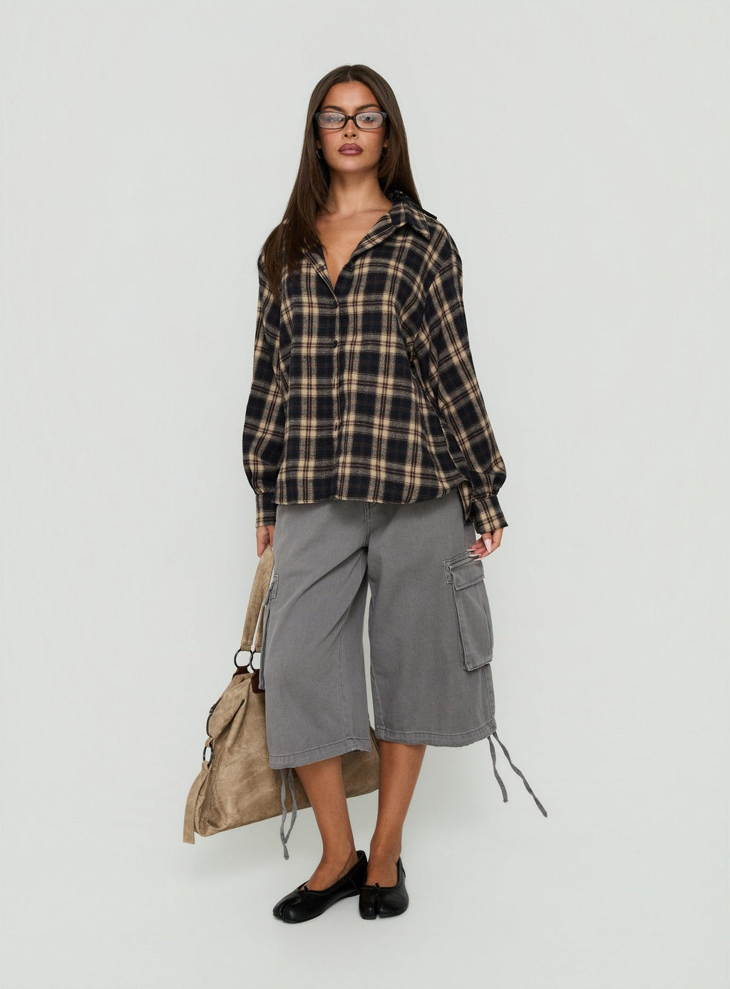 Caydence Long Sleeve Button Down Flannel Top Check Multi