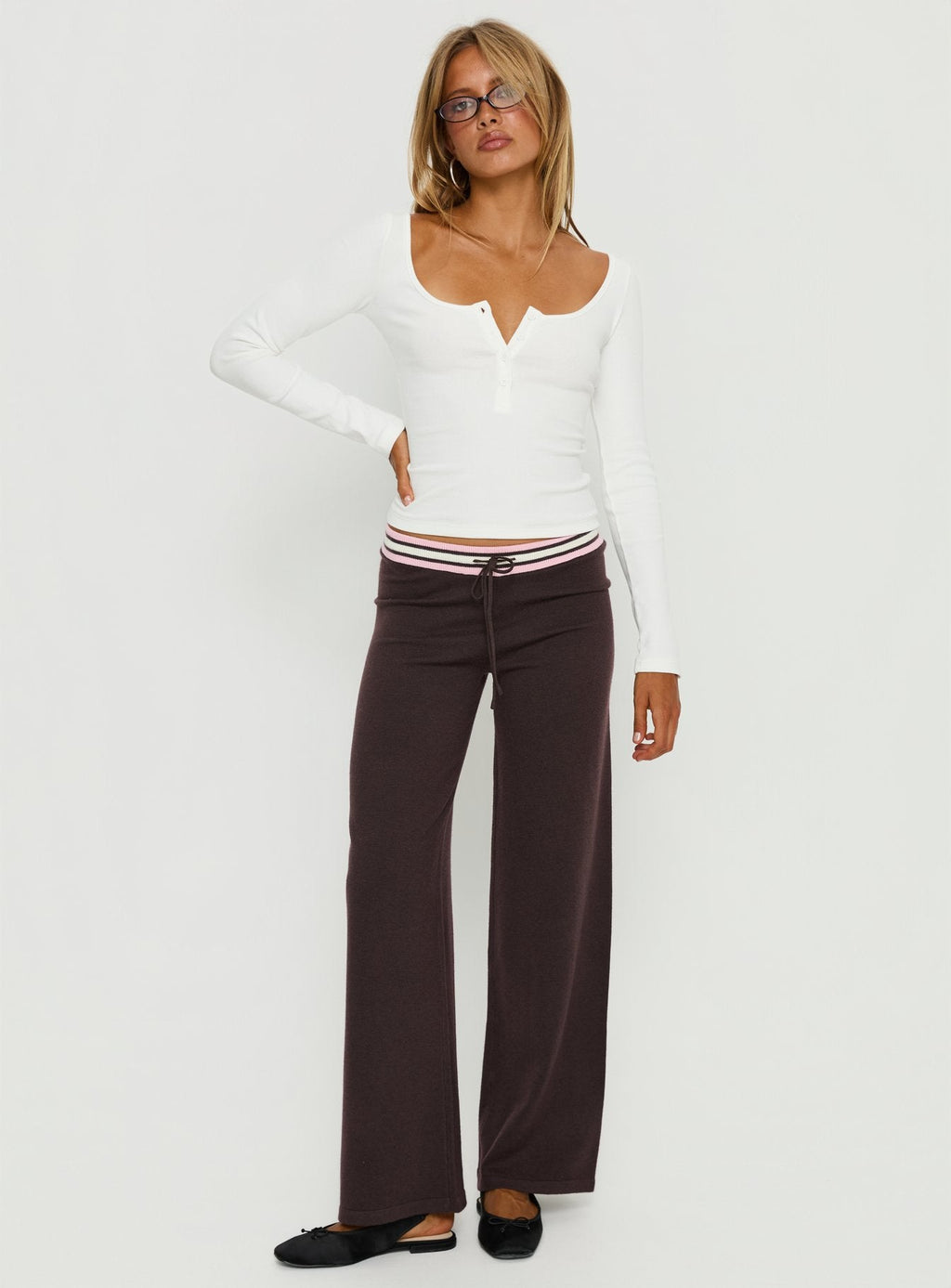 Keslie Long Sleeve Henley Top White
