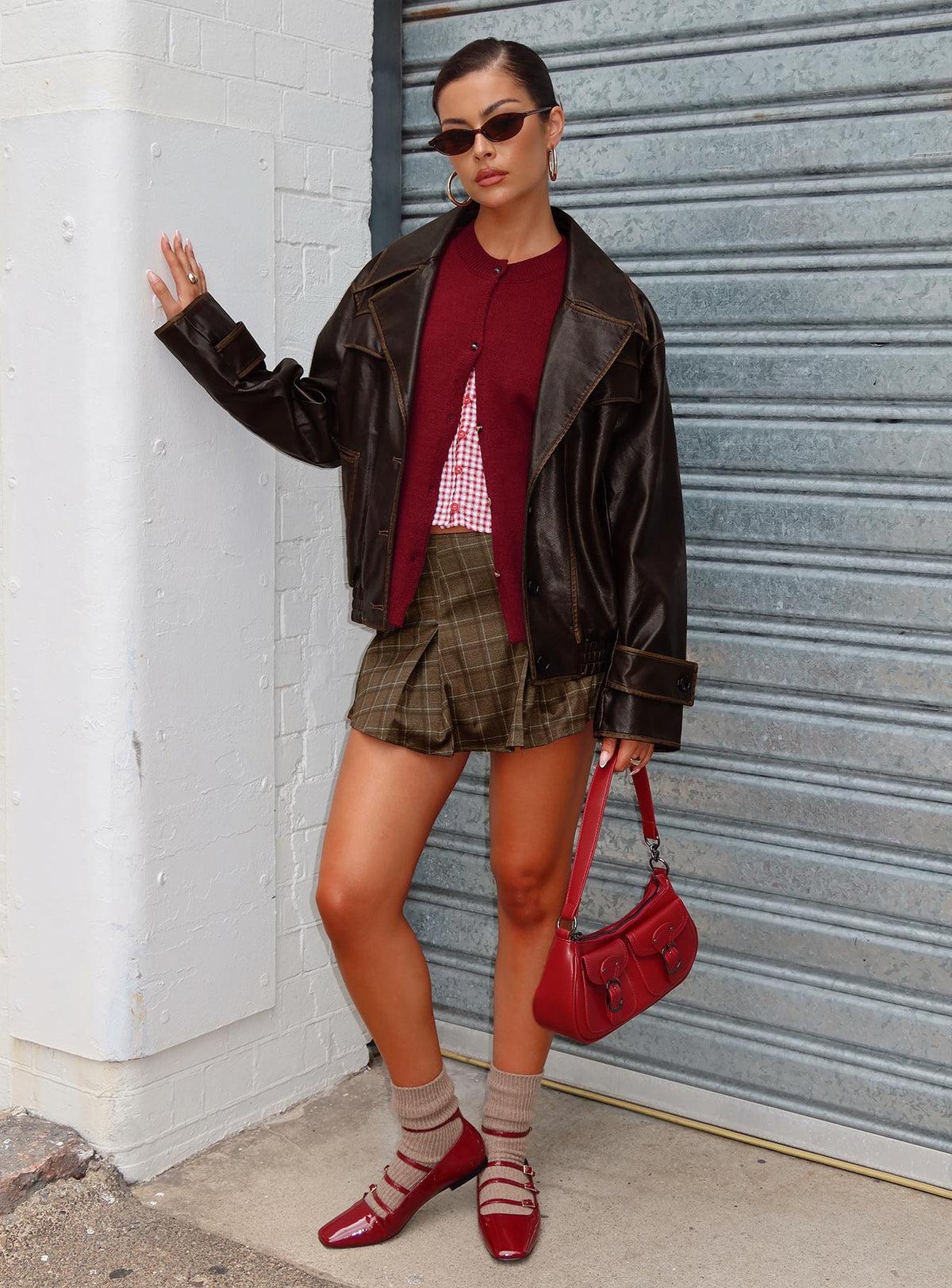 Nicolie Faux Leather Jacket Vintage Washed Brown