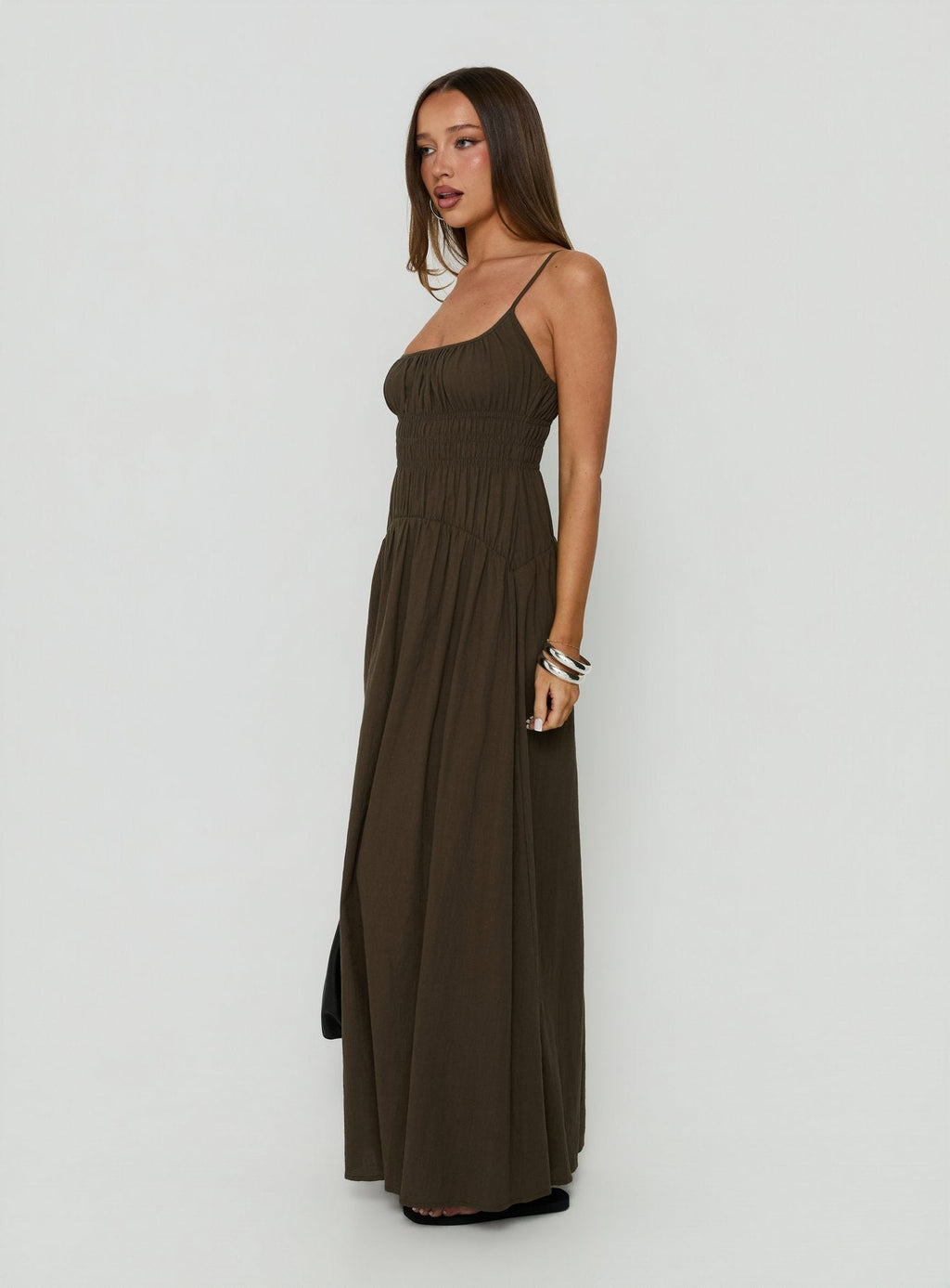 Magnolie Shirred Maxi Dress Green