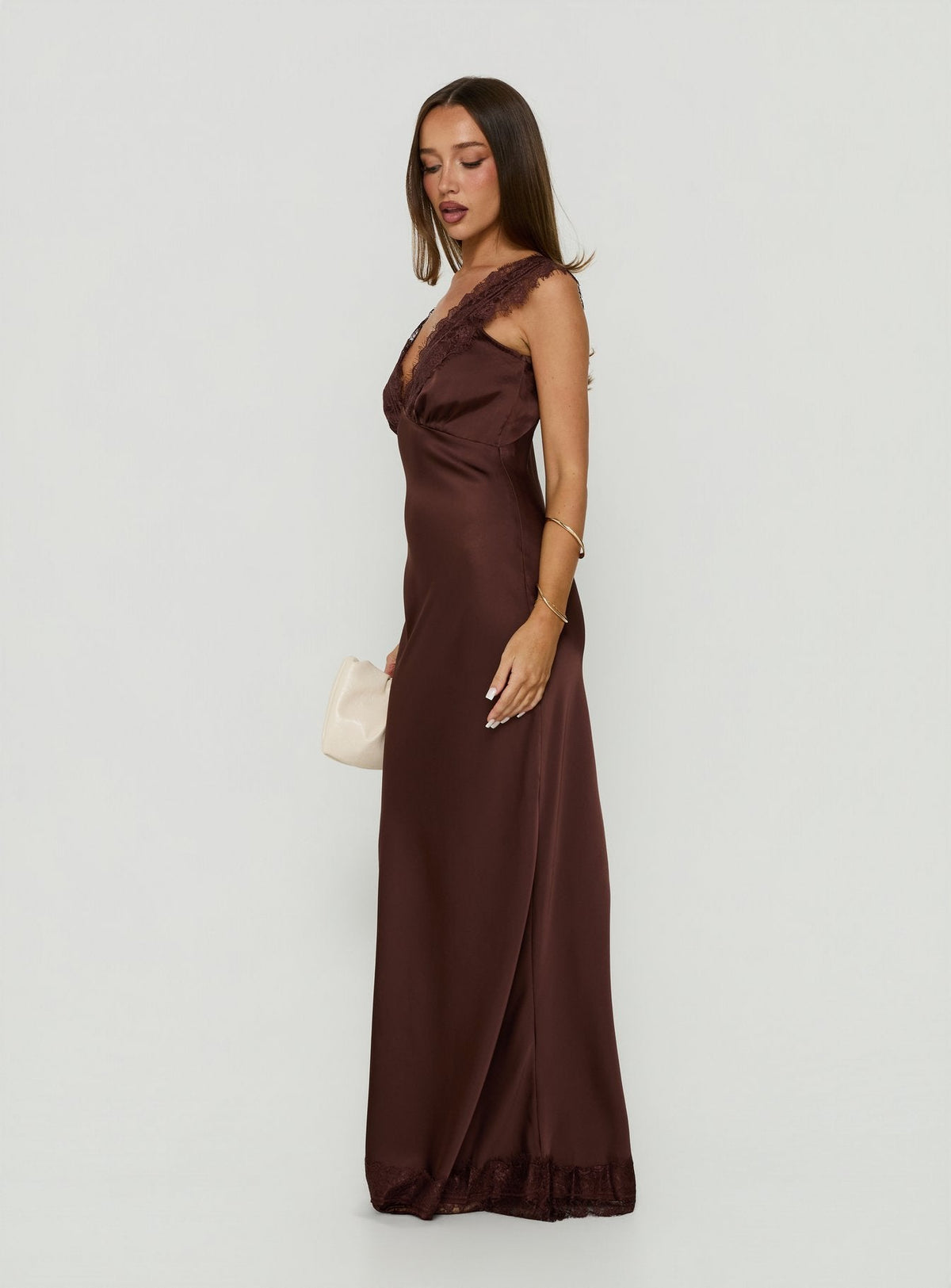 Kiinney Lace Trim Sleeveless Maxi Dress Brown