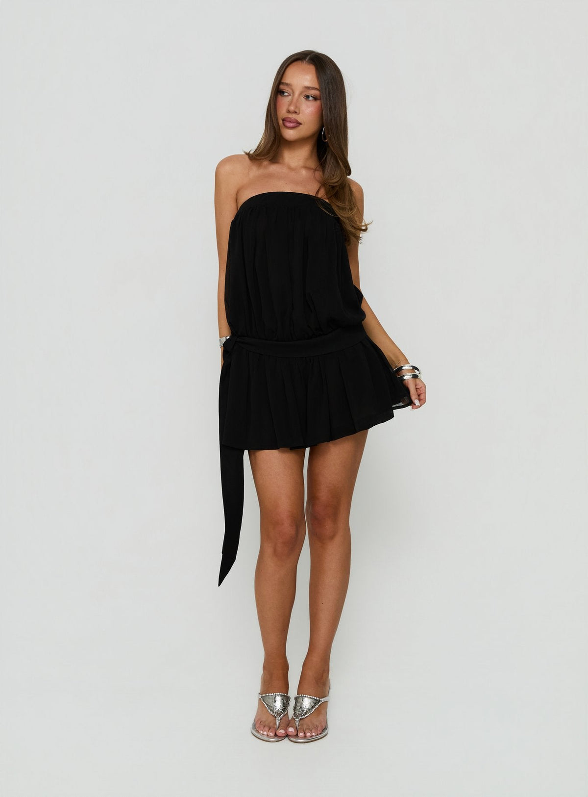 We Belong Together Strapless Blouson Mini Dress Black