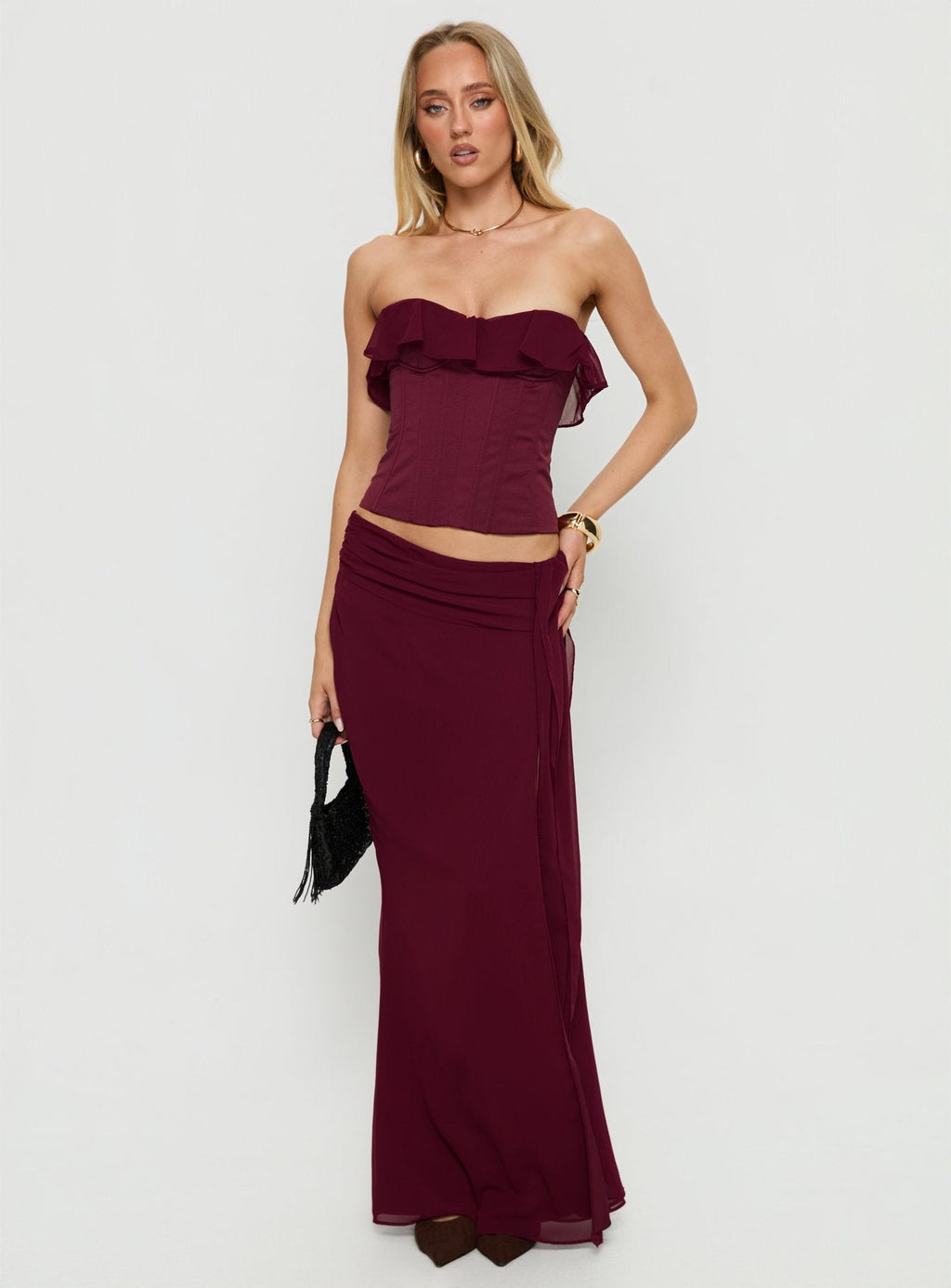 Hollian Draped Maxi Skirt Wine