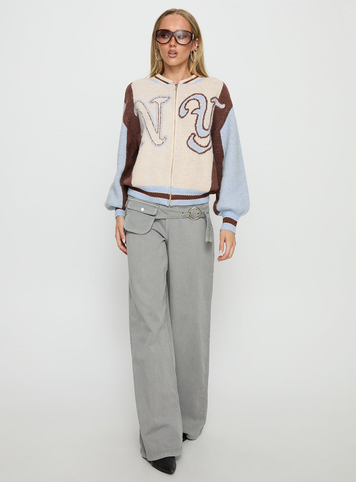 Brandyce Graphic Knit Jacket Blue / Chocolate