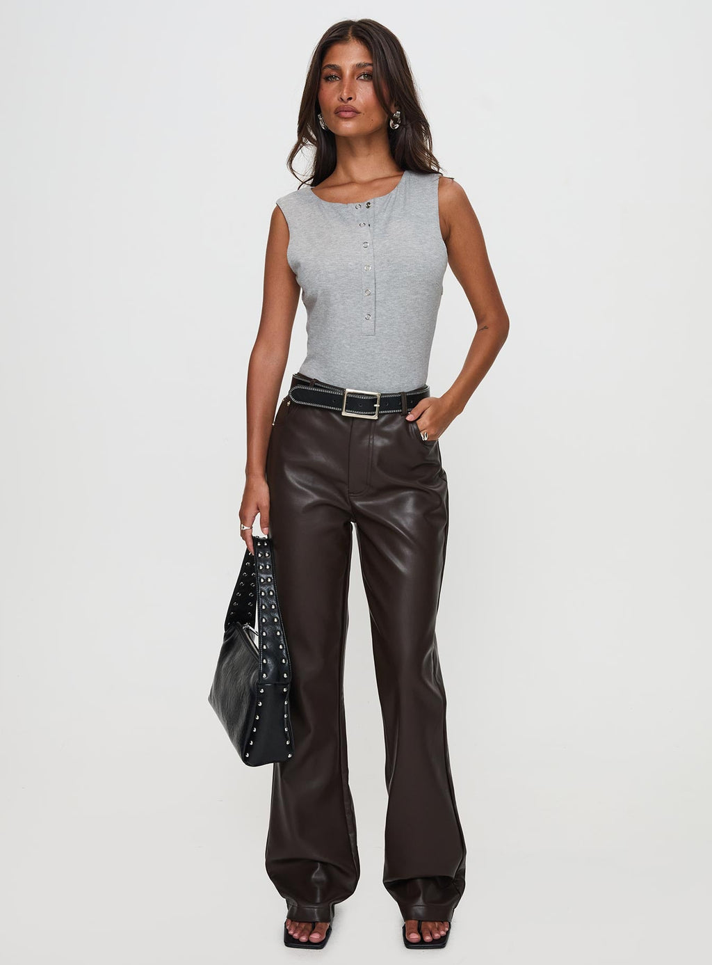 Good Impression Button Up Bodysuit Grey