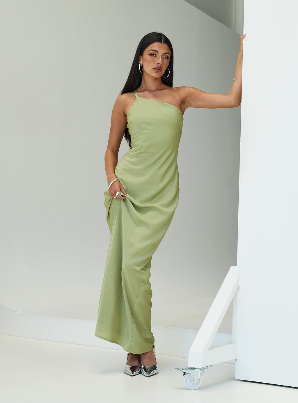Nehemiah One Shoulder Maxi Dress Green