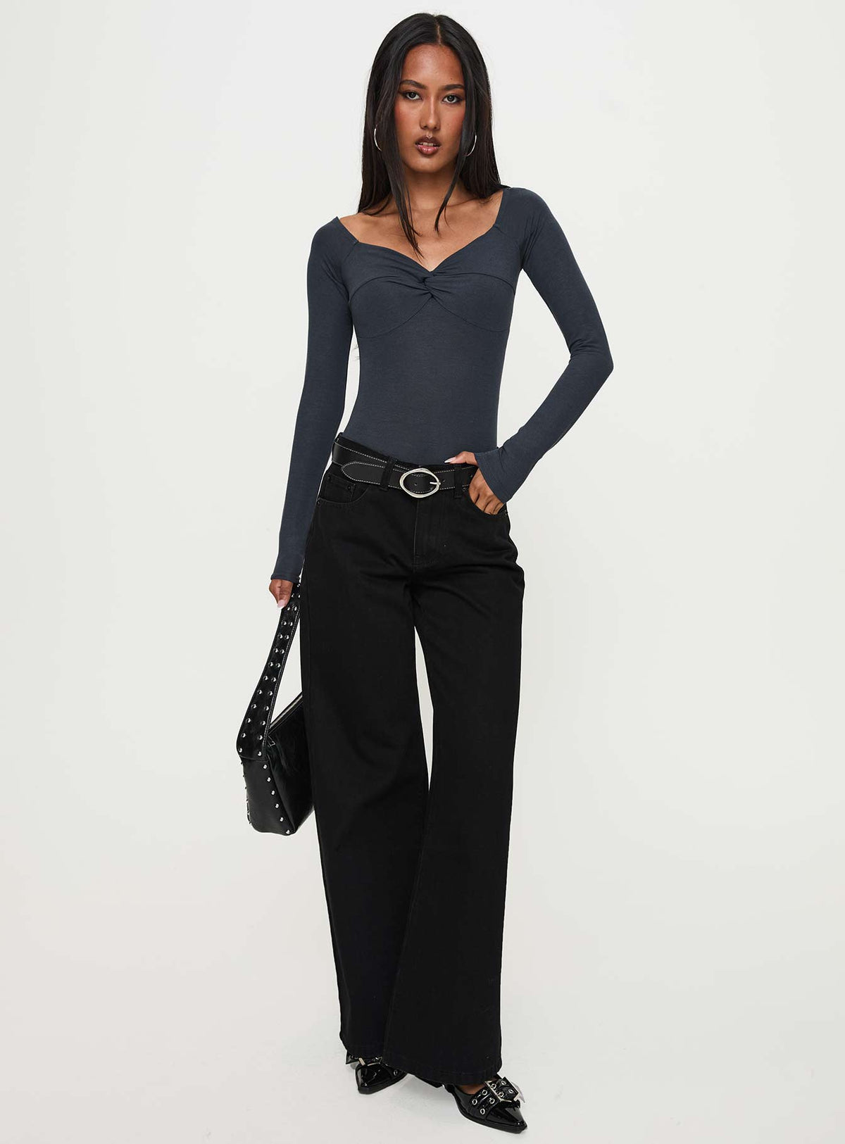Colemane Mid Rise Wide Leg Jeans Black