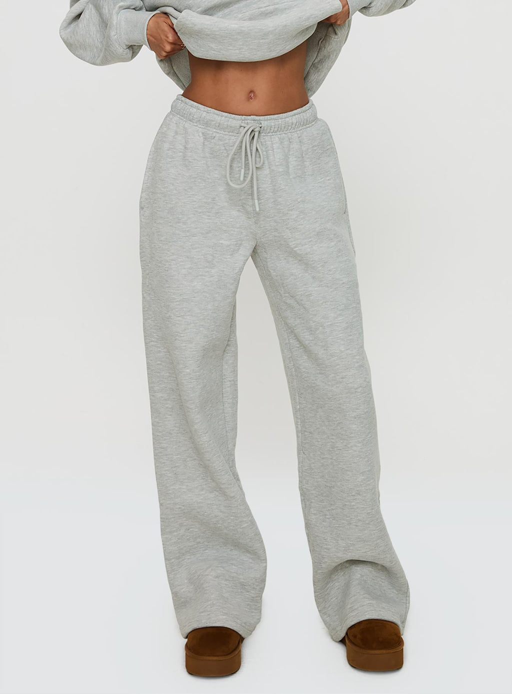Princess Polly Wide Leg Track Pant Bubble Text Grey Marle / Green