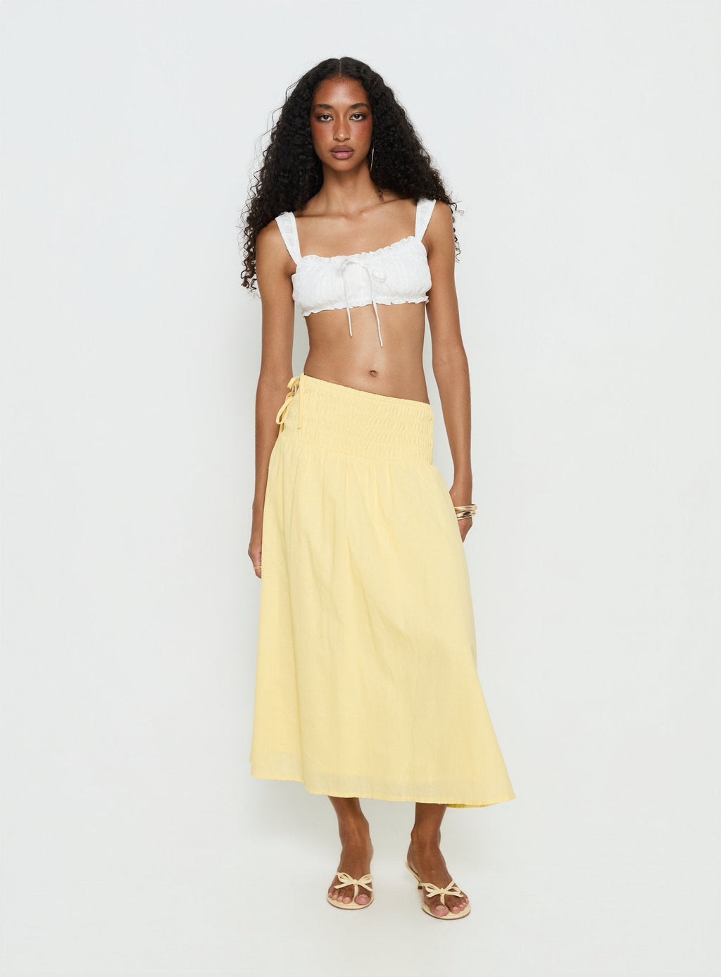 Vence Ruched Maxi Skirt Lemon Yellow