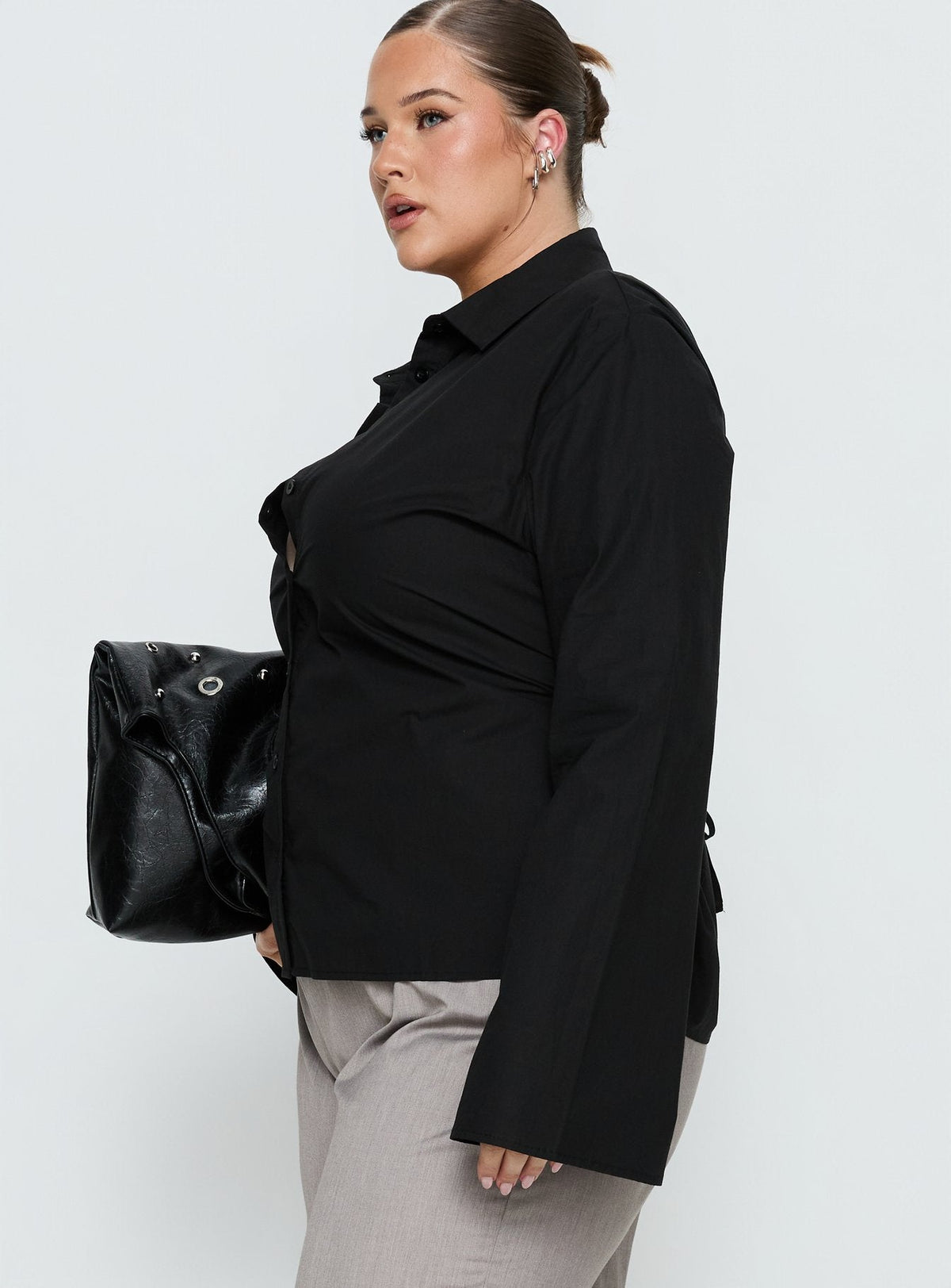 Eryx Tie Back Button Up Top Black Curve