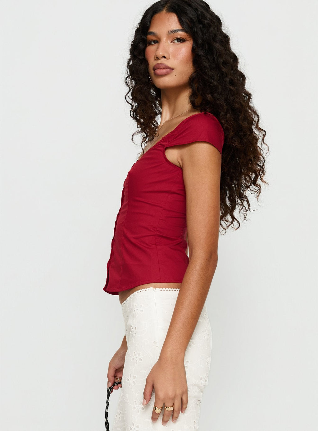 Transcendence Button Up Top Red